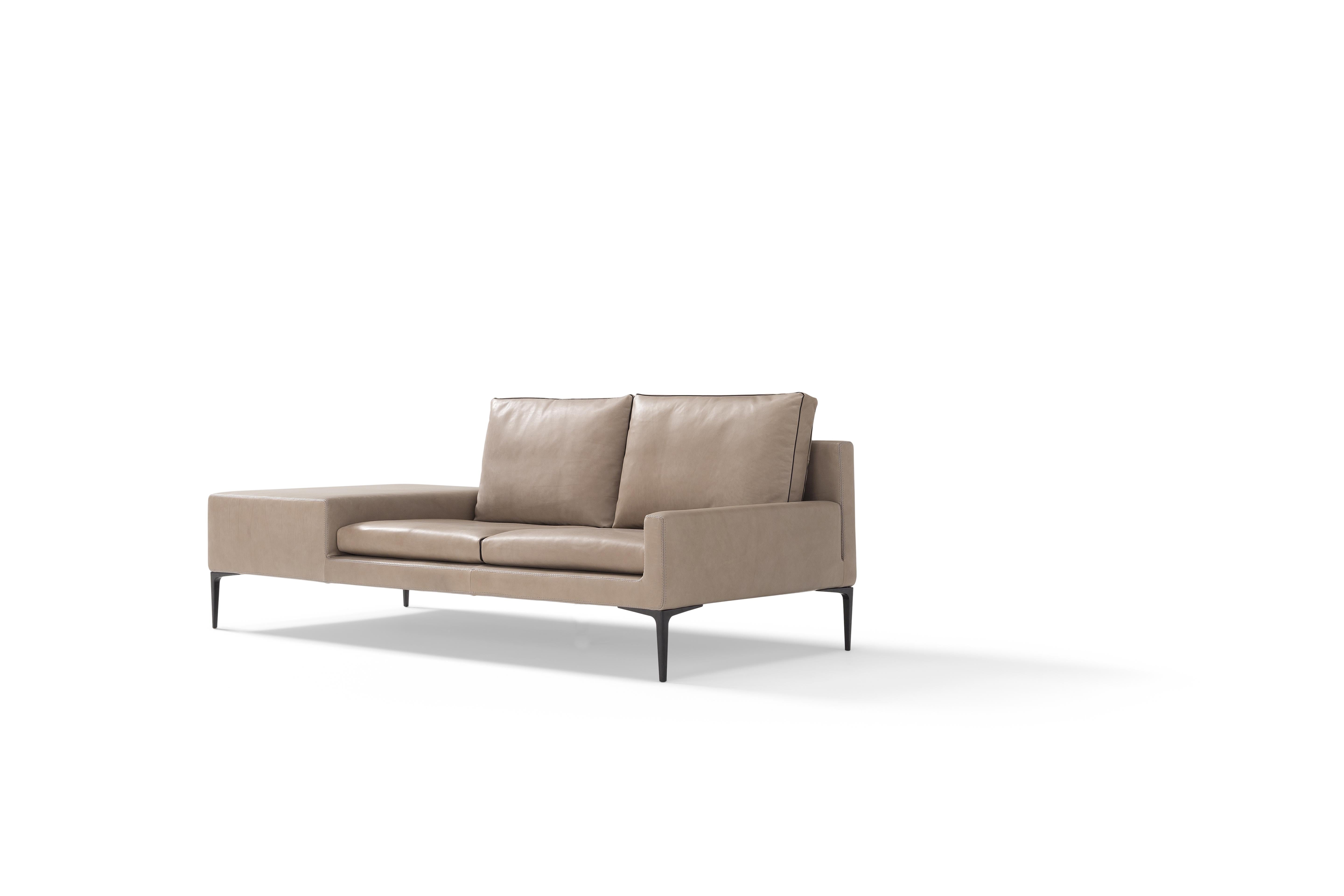 Hand-Crafted Amura 'Elsa' Sofa in Taupe Leather with Connected Table by Luca Scachetti For Sale