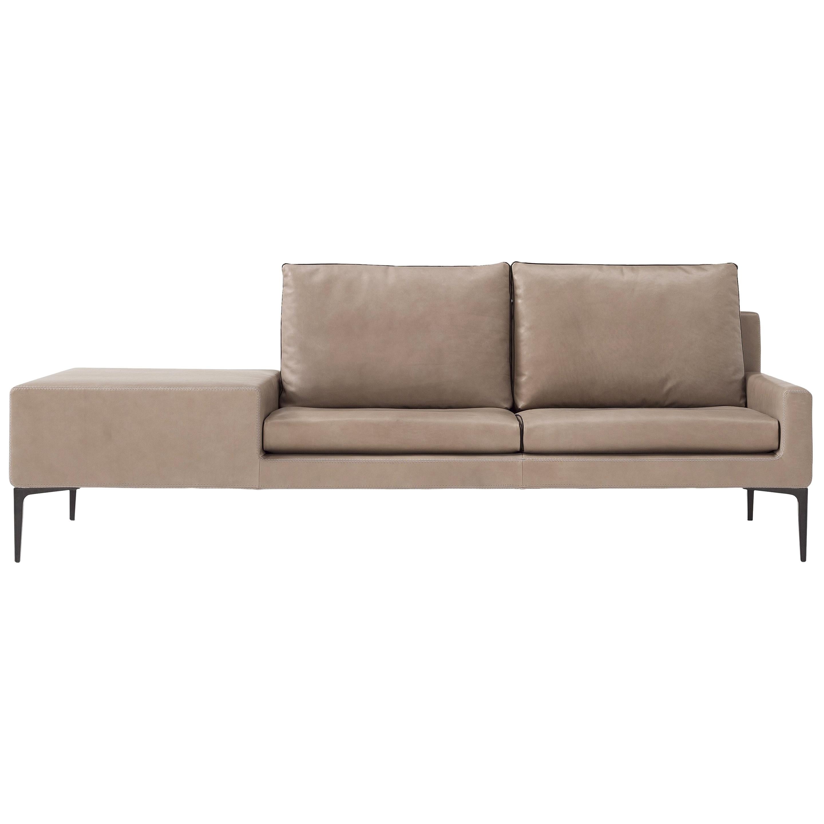 Amura 'Elsa' Sofa in Taupe Leather with Connected Table by Luca Scachetti