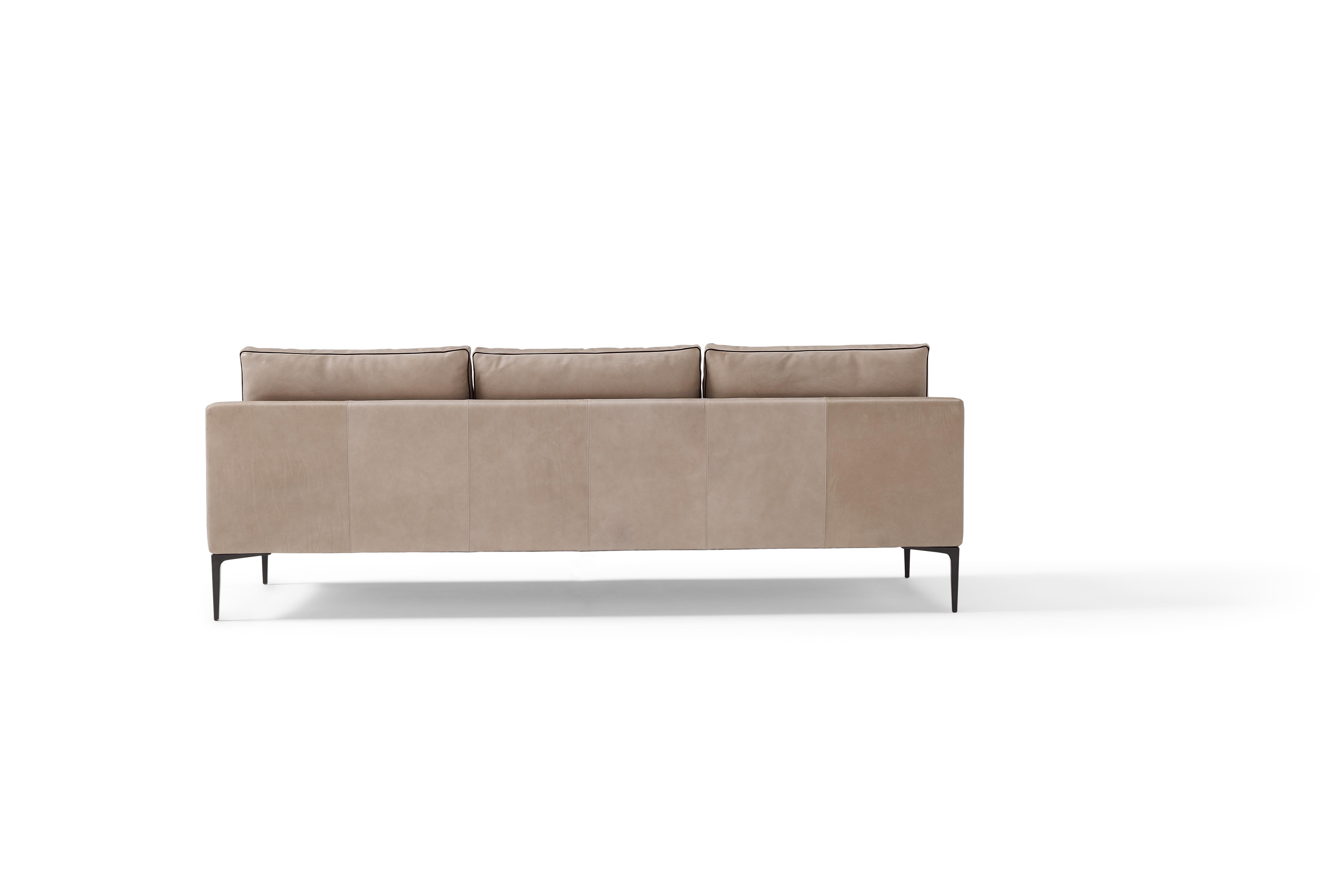 Modern Amura 'Elsa' Three-Seat Sofa in Taupe Leather by Luca Scacchetti For Sale