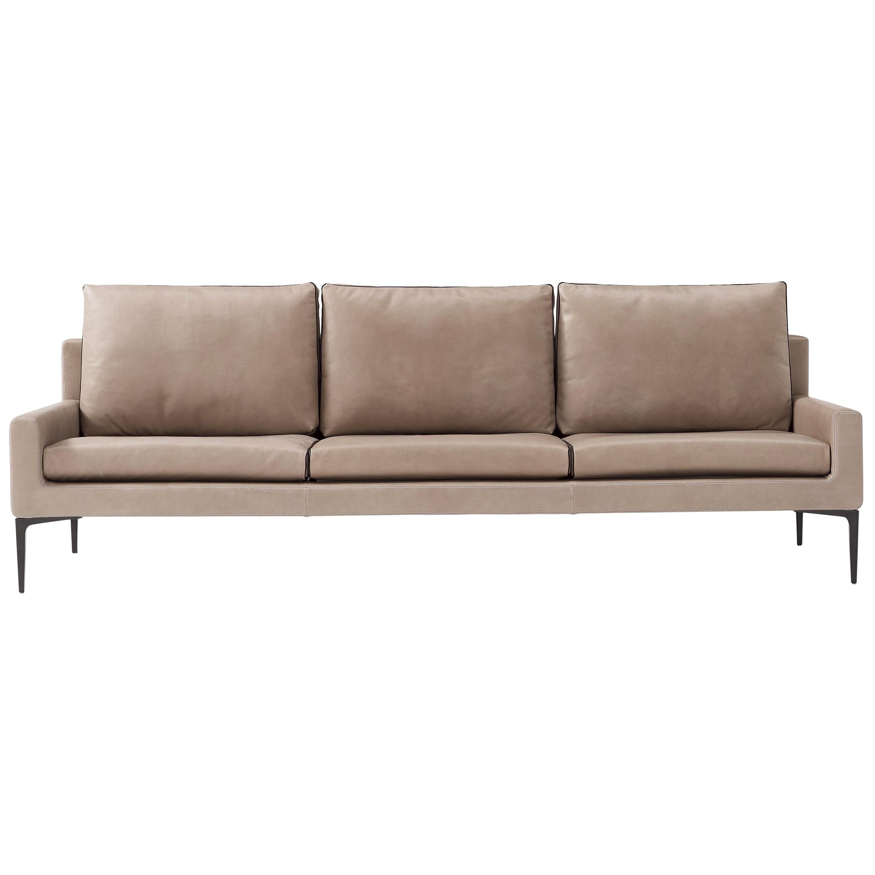 Amura 'Elsa' Three-Seat Sofa in Taupe Leather by Luca Scacchetti For Sale