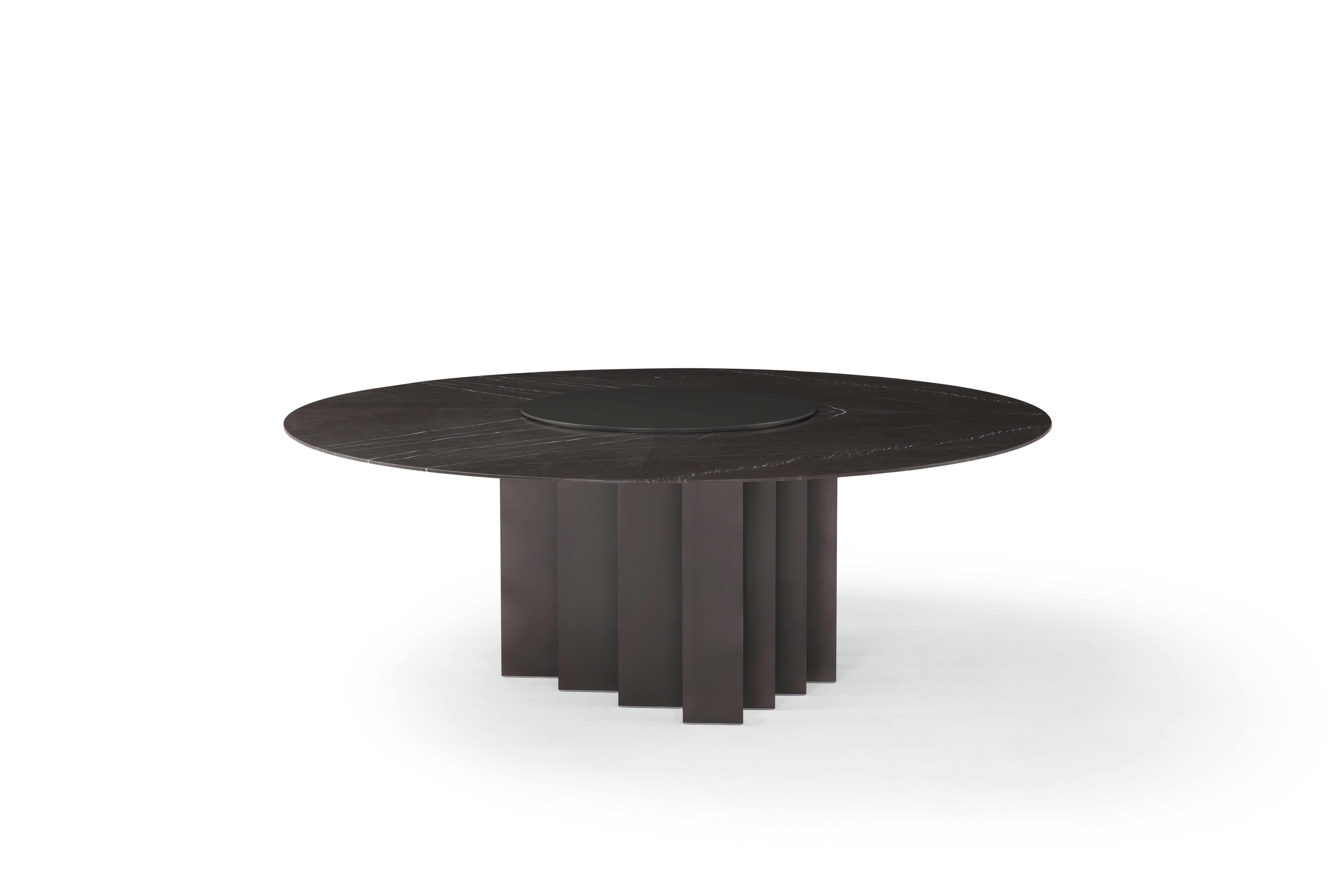 Italian Amura 'Exilis' Dining Table with Metal Feet and Black Marble Top For Sale