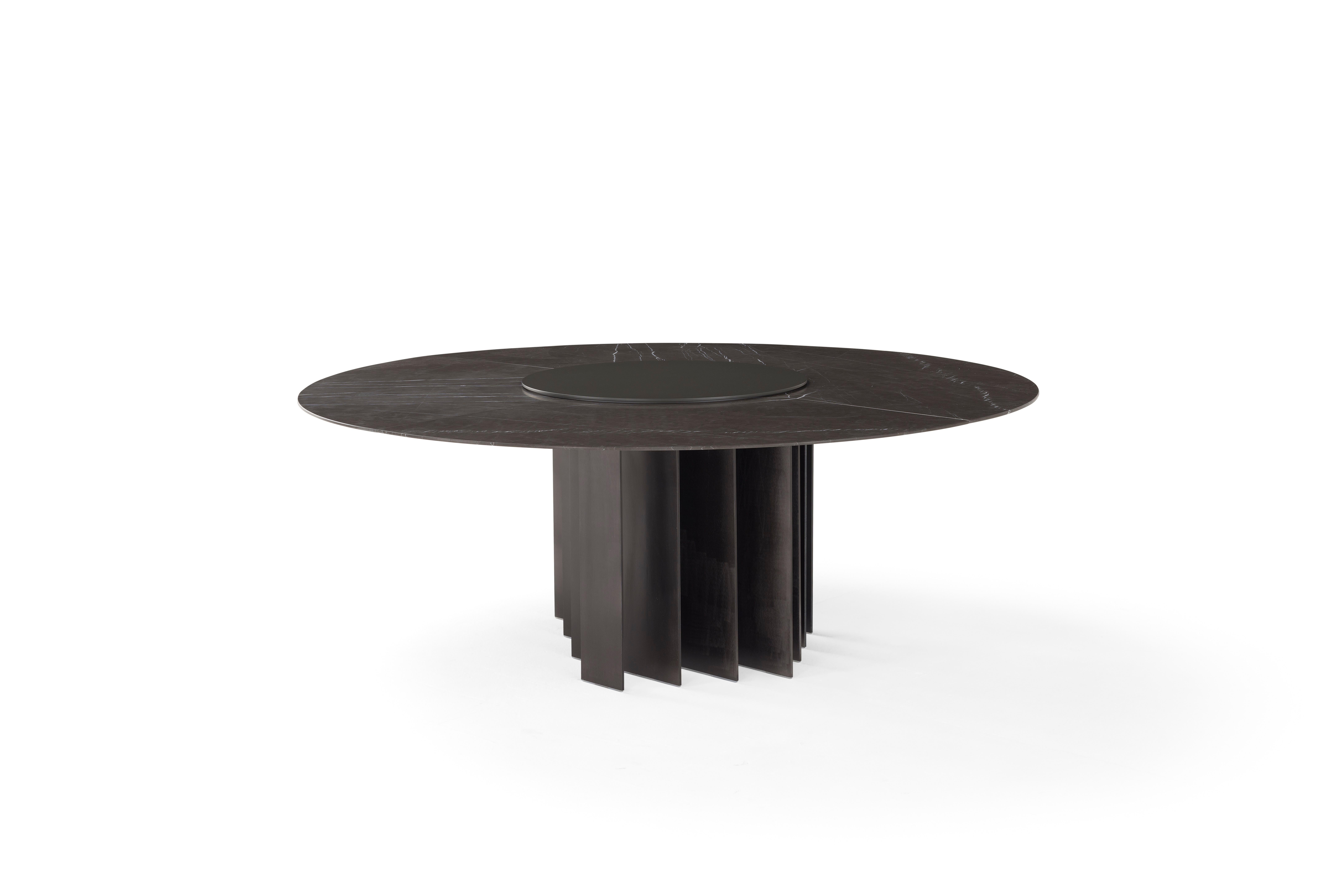 Amura 'Exilis' Dining Table with Metal Feet and Black Marble Top For Sale