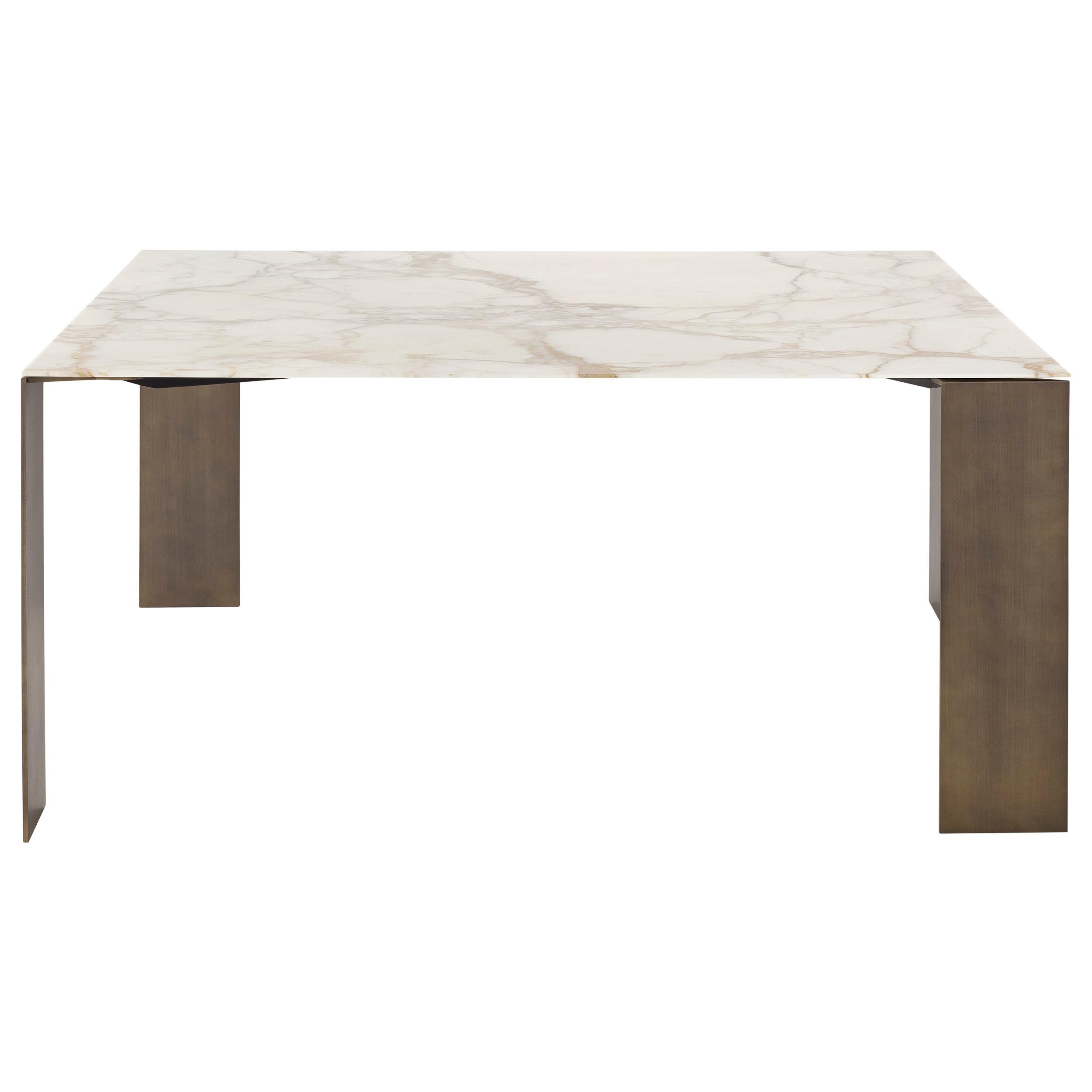 Amura 'Exilis' Dining Table with Metal Feet and White Marble Top For Sale