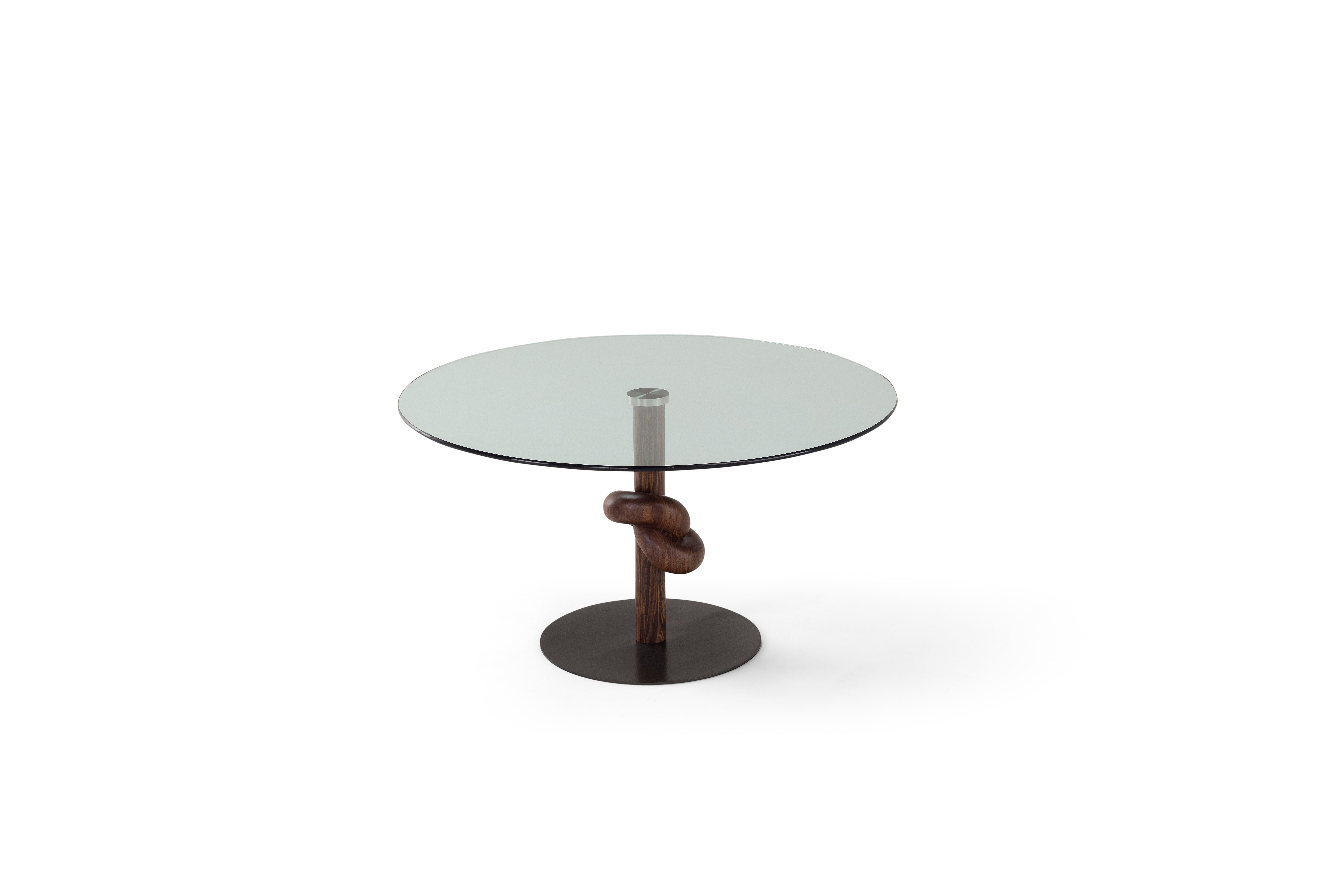 Italian Amura 'Knot' Table with Canaletto Walnut Base and Glass Top For Sale