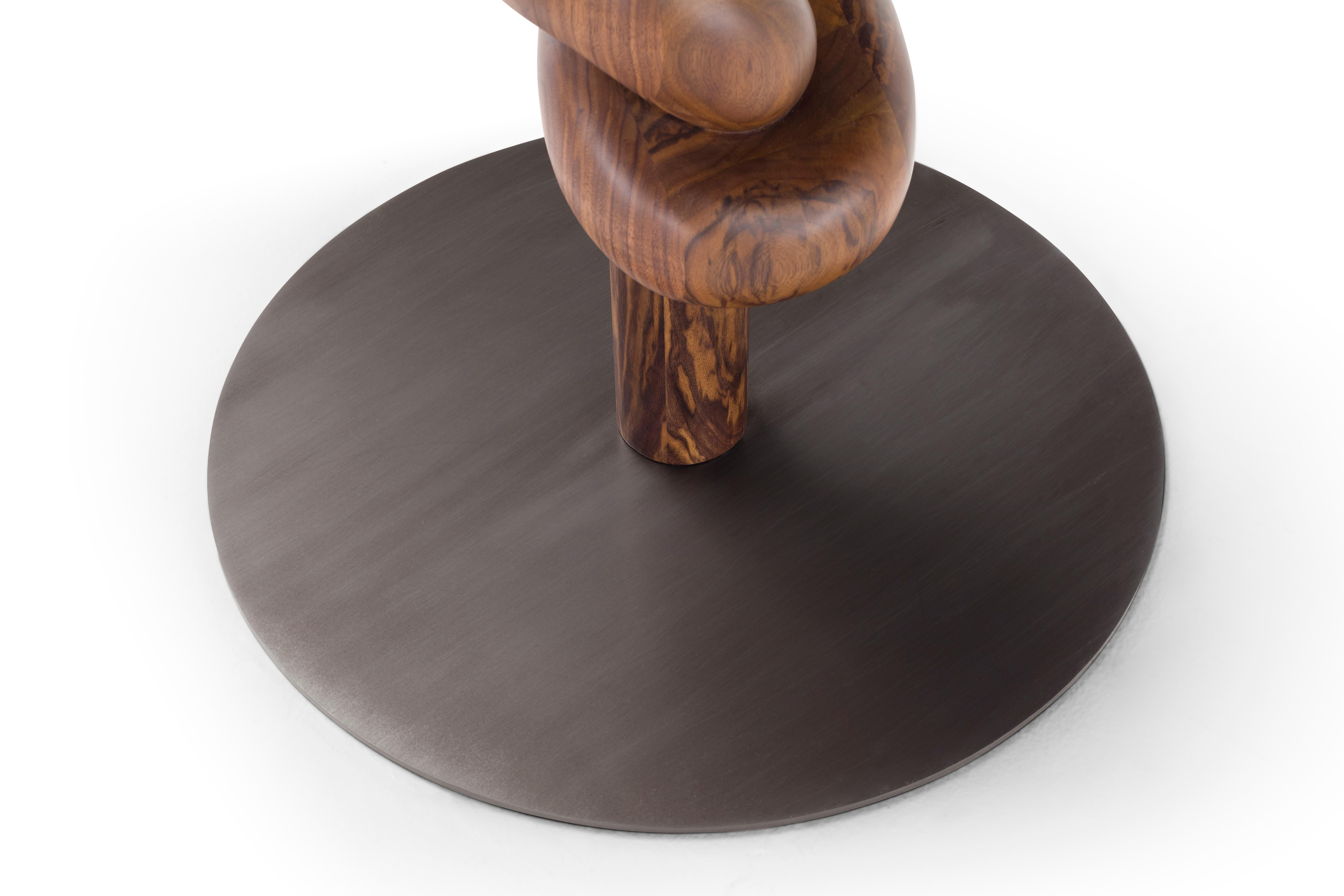 Hand-Crafted Amura 'Knot' Table with Canaletto Walnut Base and Glass Top For Sale