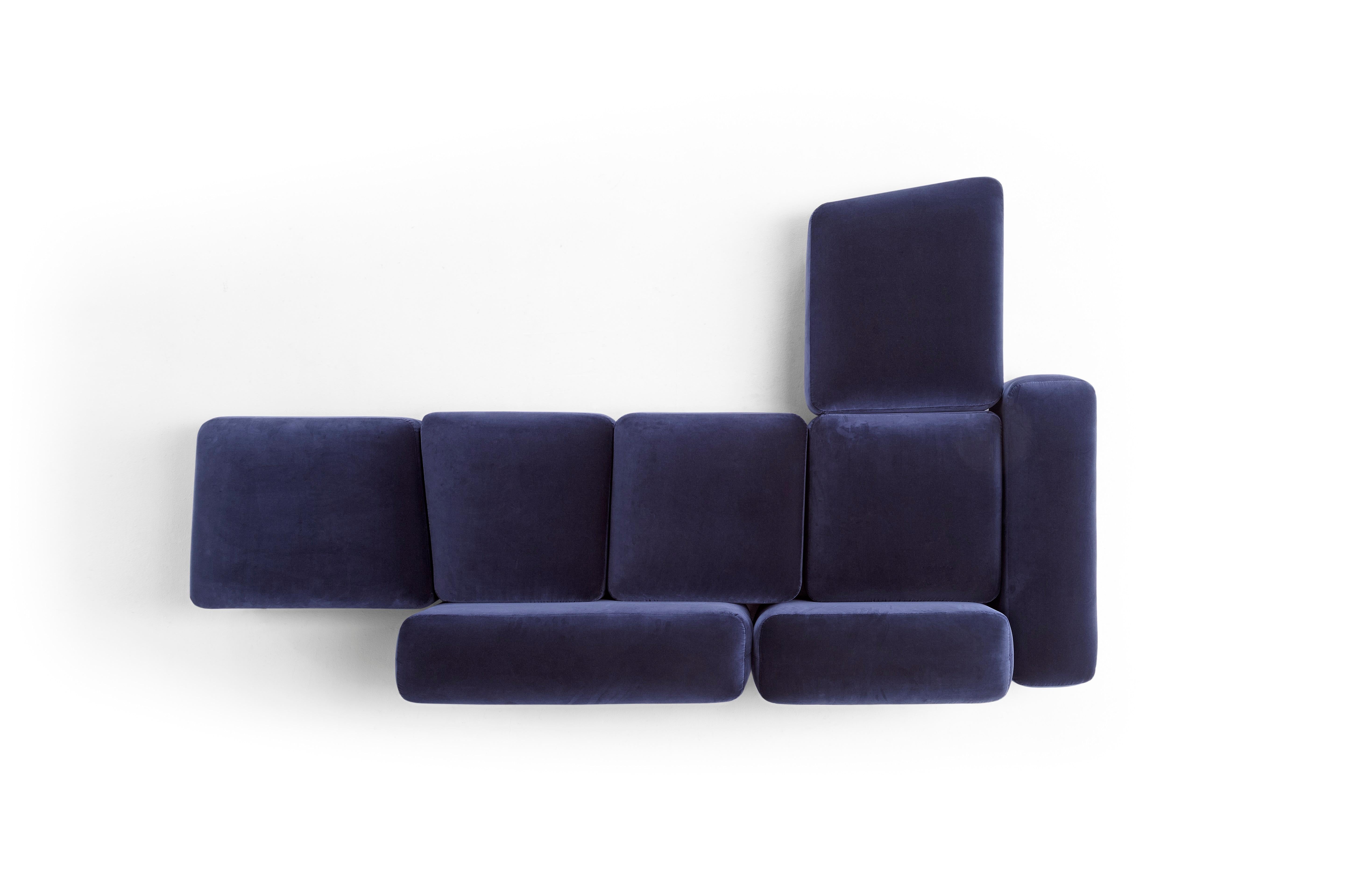 Italian Amura 'Lapis' Sofa in Blue Velvet by Emanuel Gargano & Anton Cristell, US Stock