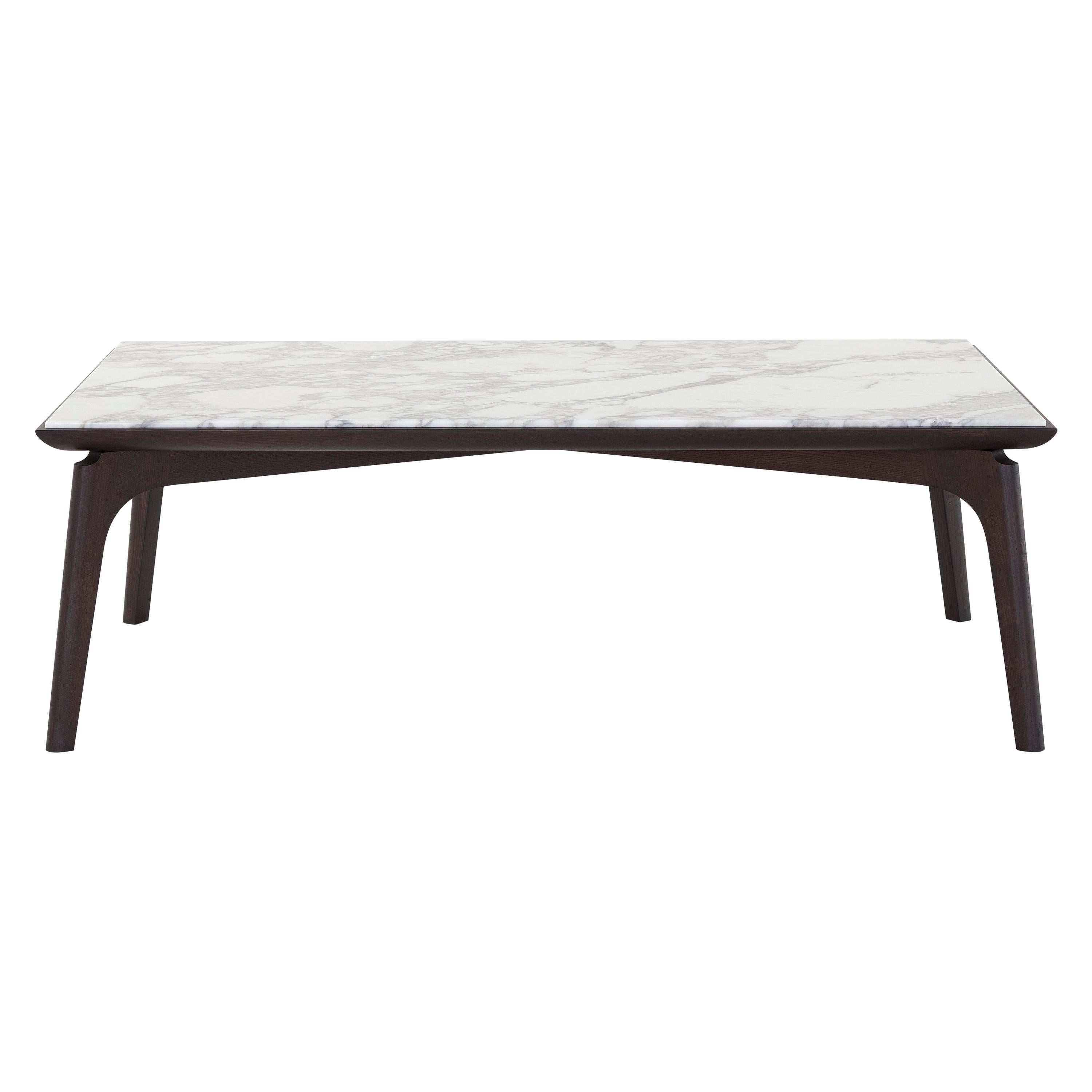Amura Olga Coffee Table in Dark Oak Base and Arabescato Marble Top by Amuralab For Sale