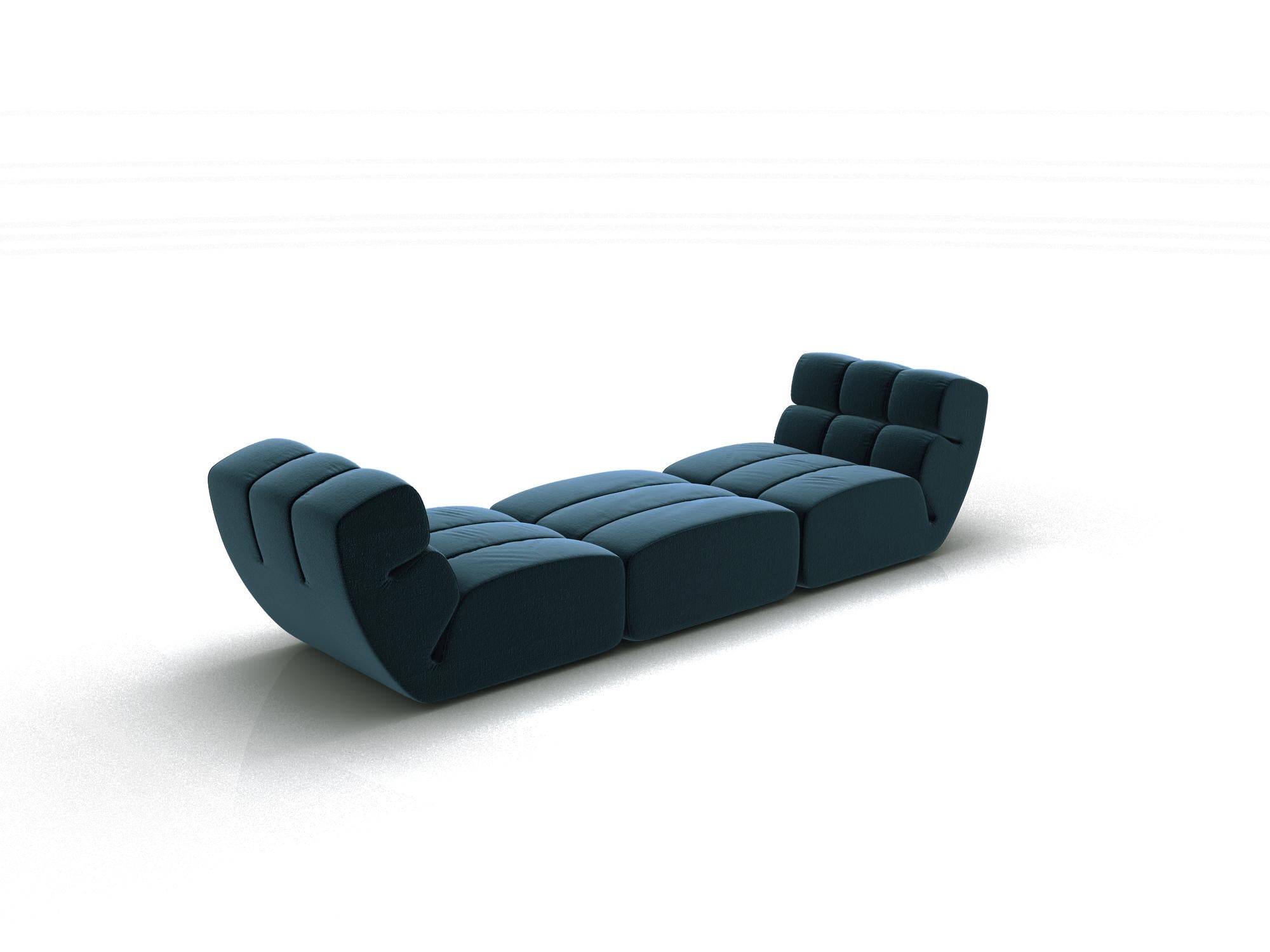 Modern Amura 'Palmo' Composition Bench Sofa in Blue Fabric by Emanuel Gargano For Sale