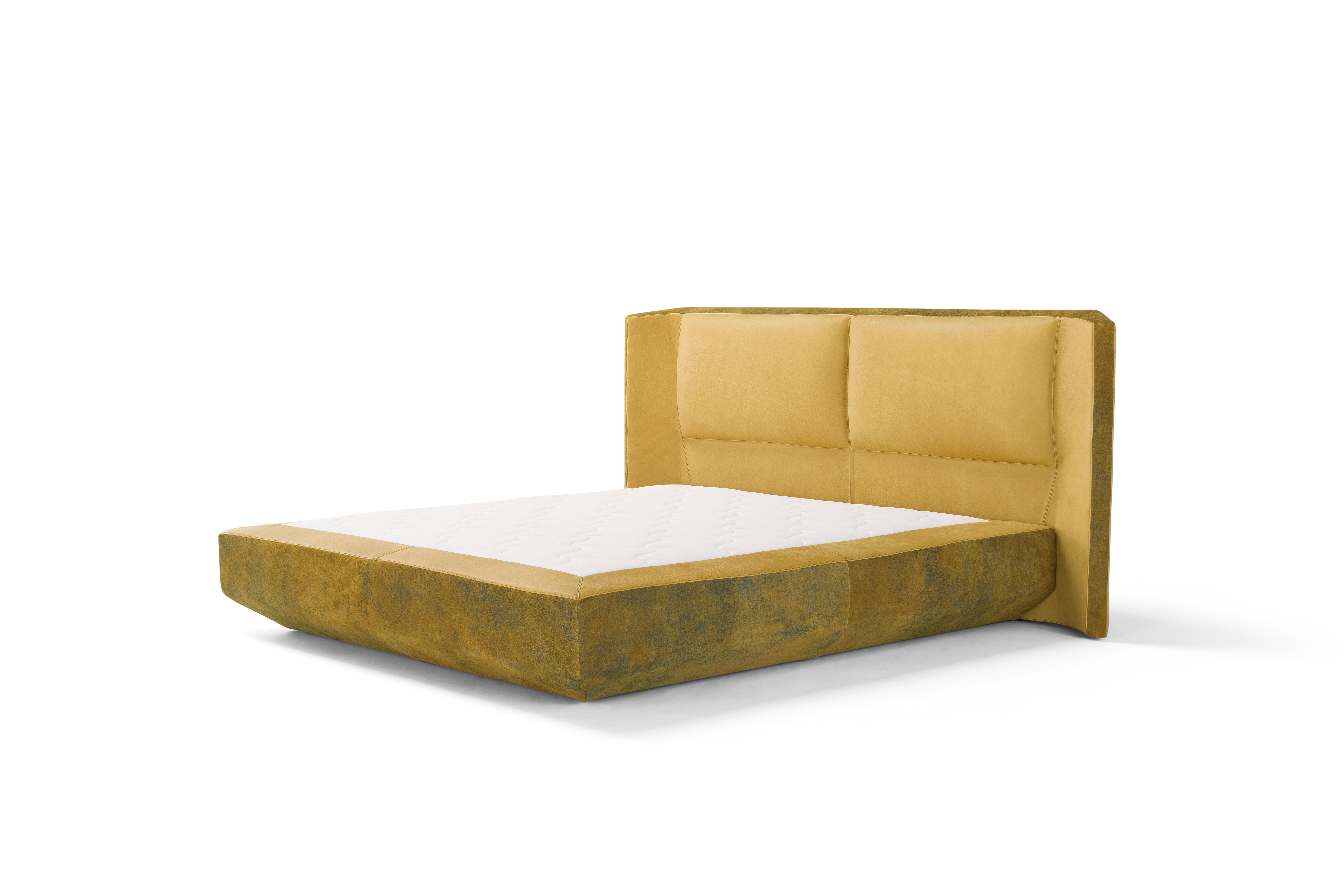 Hand-Crafted Amura 'Panis' Bed in Yellow Leather by Emanuel Gargano For Sale
