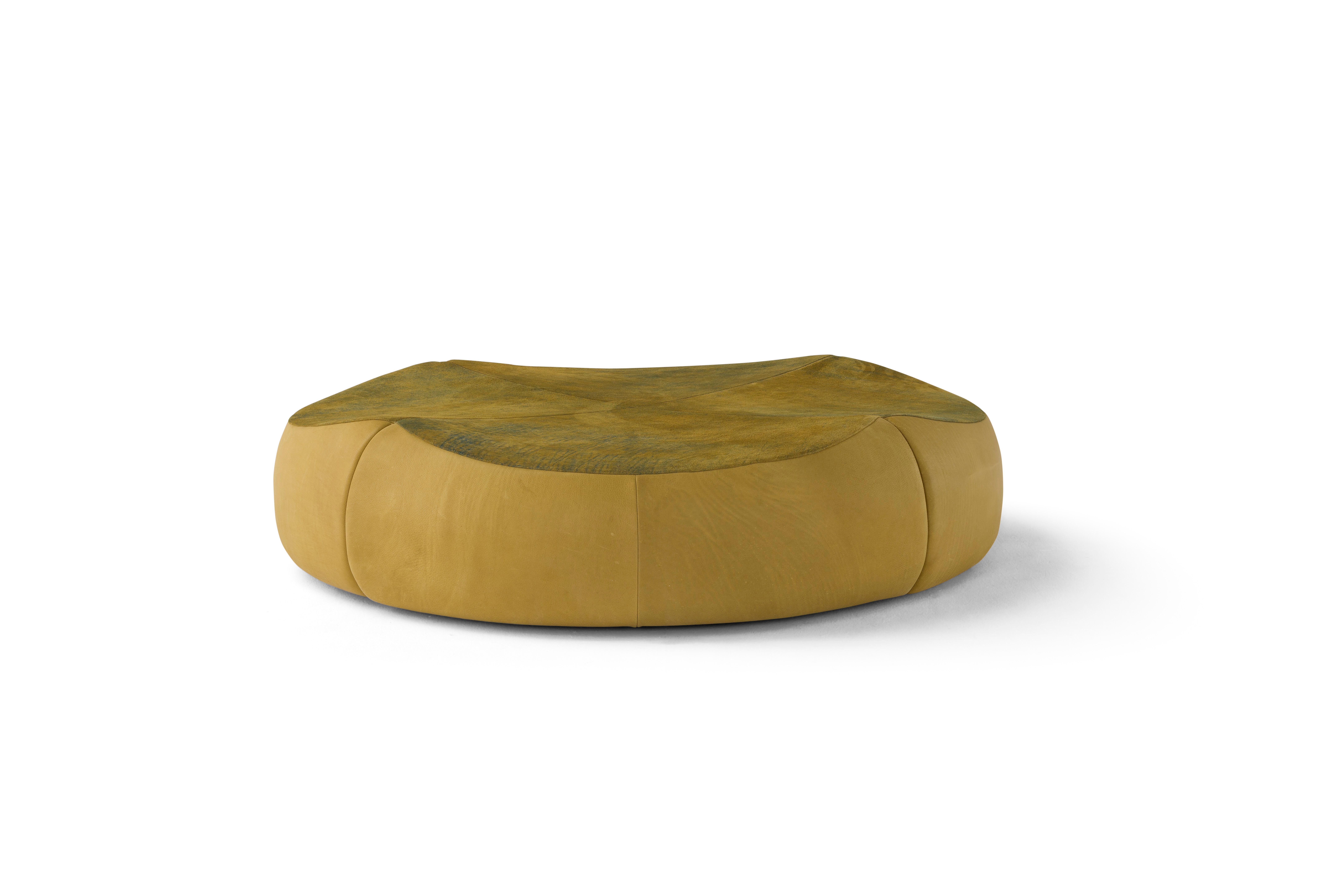 Amura 
Panis
 XL Pouf in Yellow Leather by Emanuel Gargano 
Anton Cristell For Sale