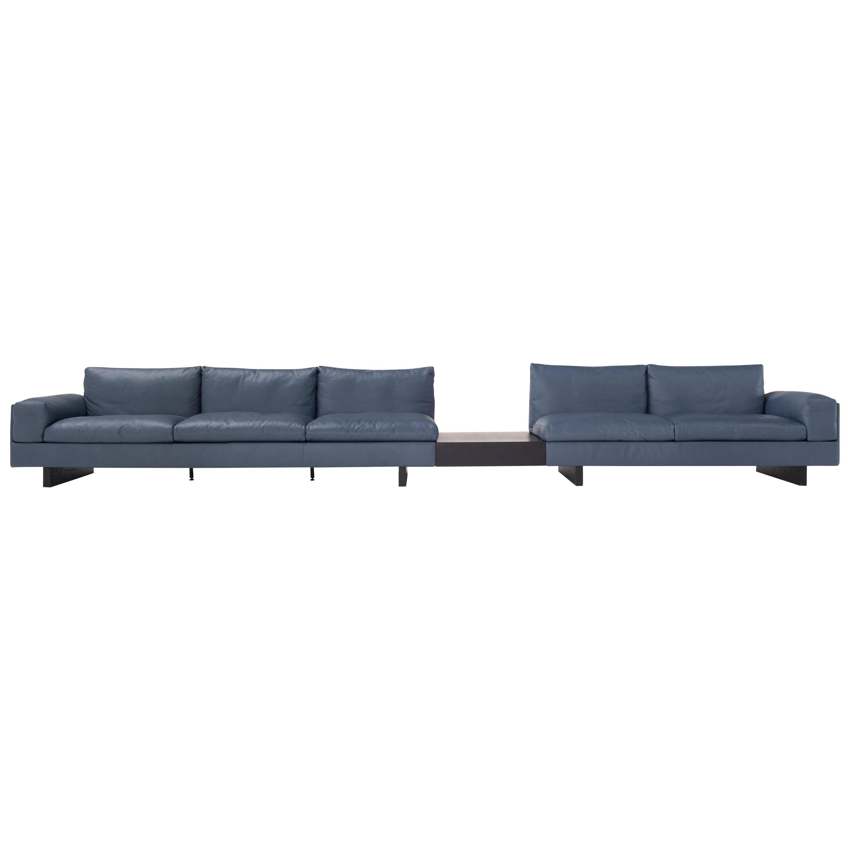 Amura 'Tau' Sofa in Blue Leather with Connected Coffee Table by Emanuel Gargano For Sale