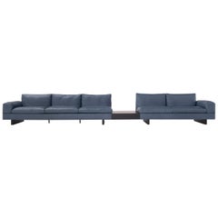 Amura 'Tau' Sofa in Blue Leather with Connected Coffee Table by Emanuel Gargano