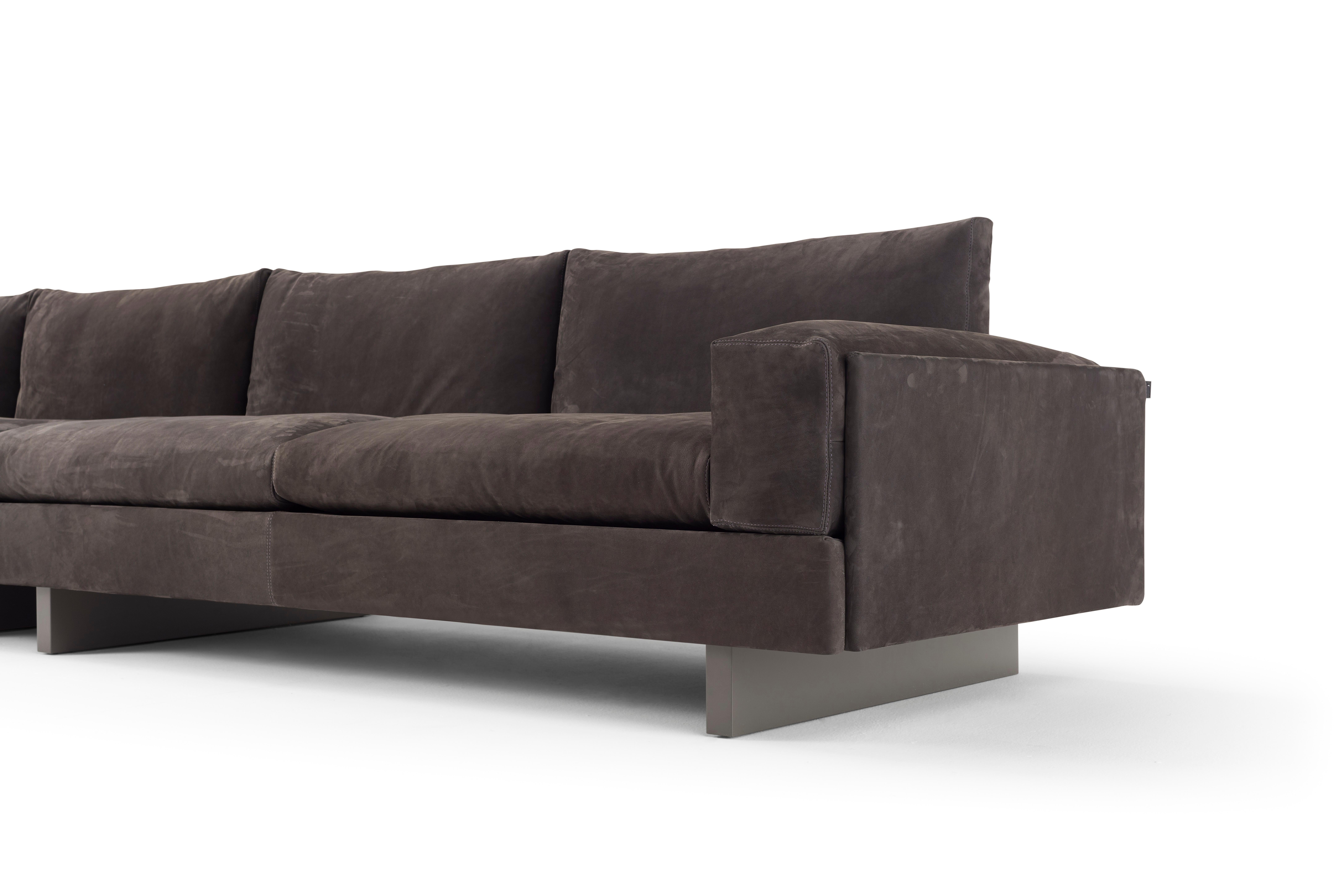 Hand-Crafted Amura 'Tau' Sofa in Brown Nabuk Leather by Emanuel Gargano For Sale