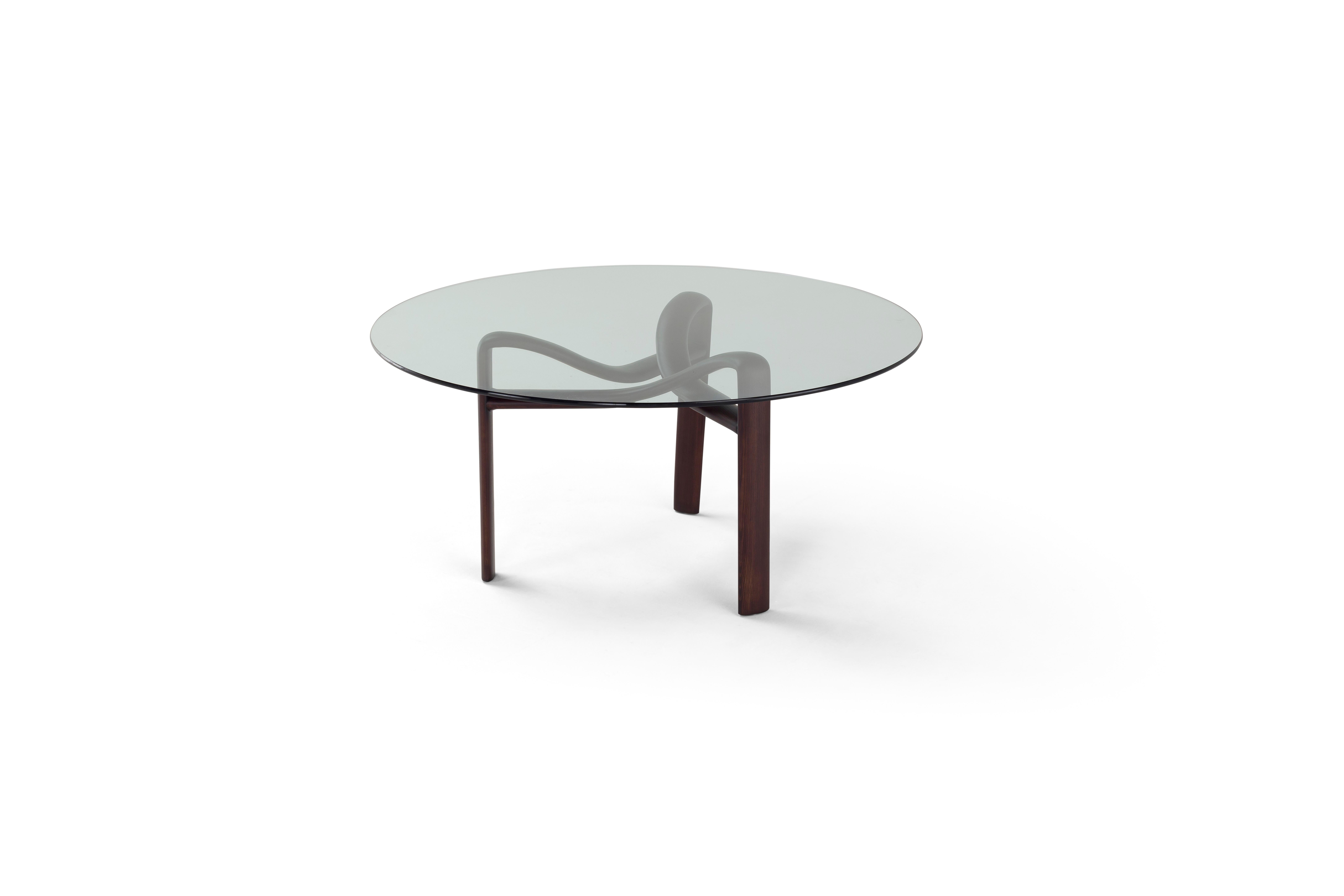 Twister dining table in grey glass and dark oak desinged by Stefano Bigi.