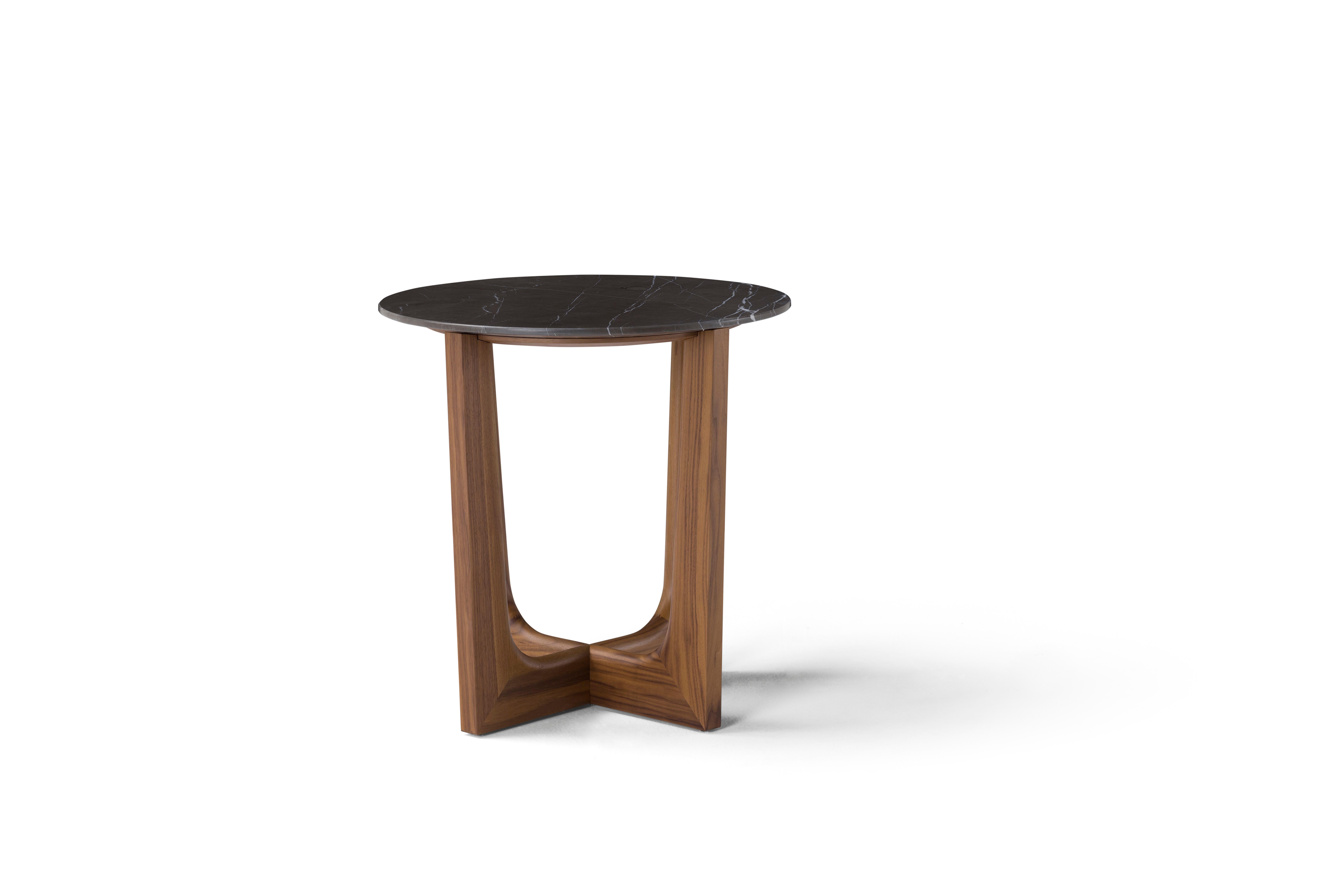 Modern Amura 'Vesta' Coffee Table in Dark Marble and Wood Base For Sale