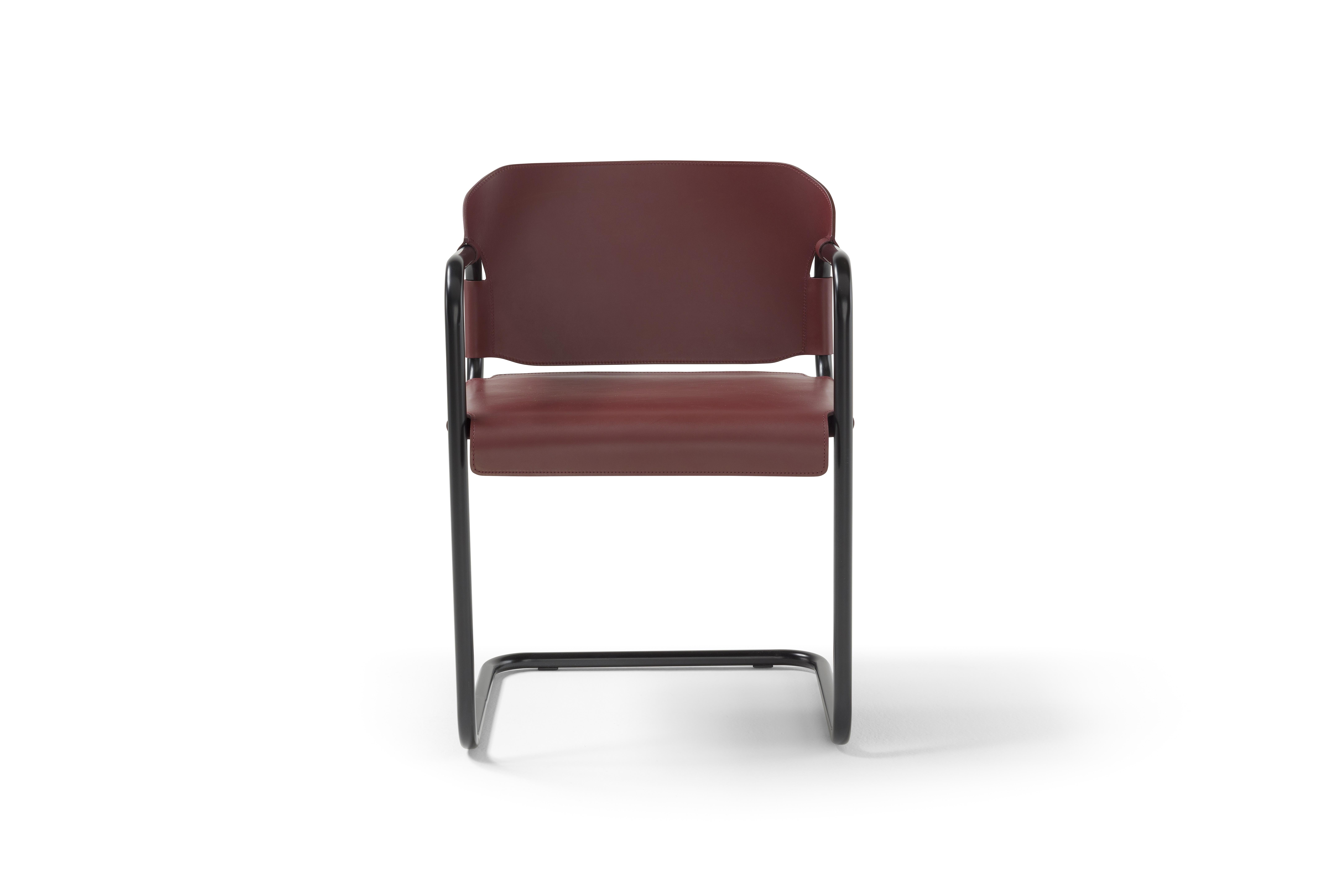 Italian Amura 'Vienna' Dining Chair in Metal and Burnt Red Cuoio by Quaglio & Simonelli For Sale