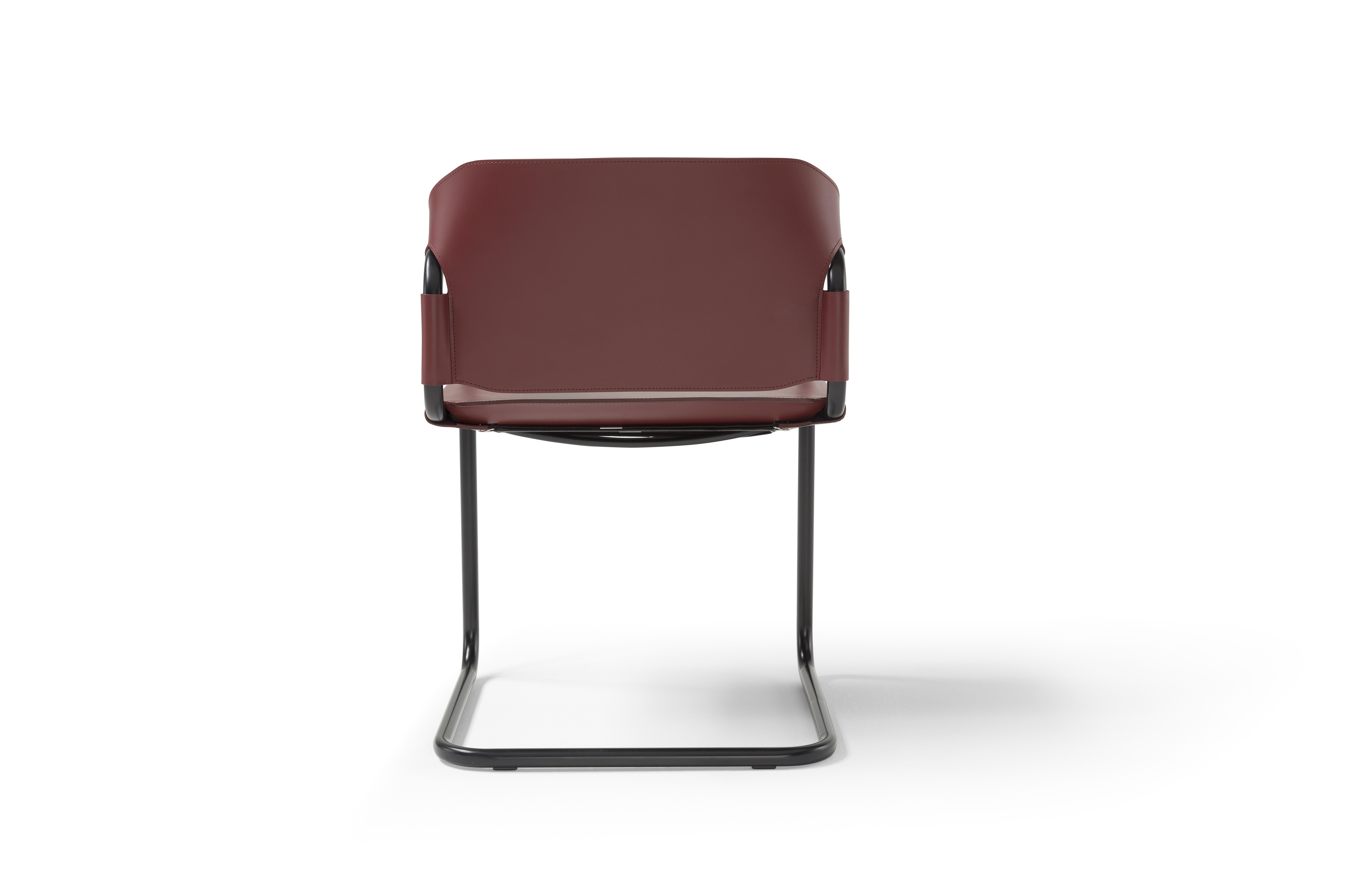 Contemporary Amura 'Vienna' Dining Chair in Metal and Burnt Red Cuoio by Quaglio & Simonelli For Sale