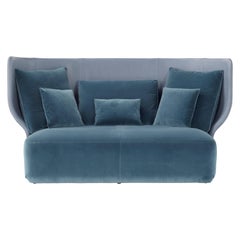 Amura Wazaa Sofa in Blue Soft Leather and Velvet by Stefano Bigi