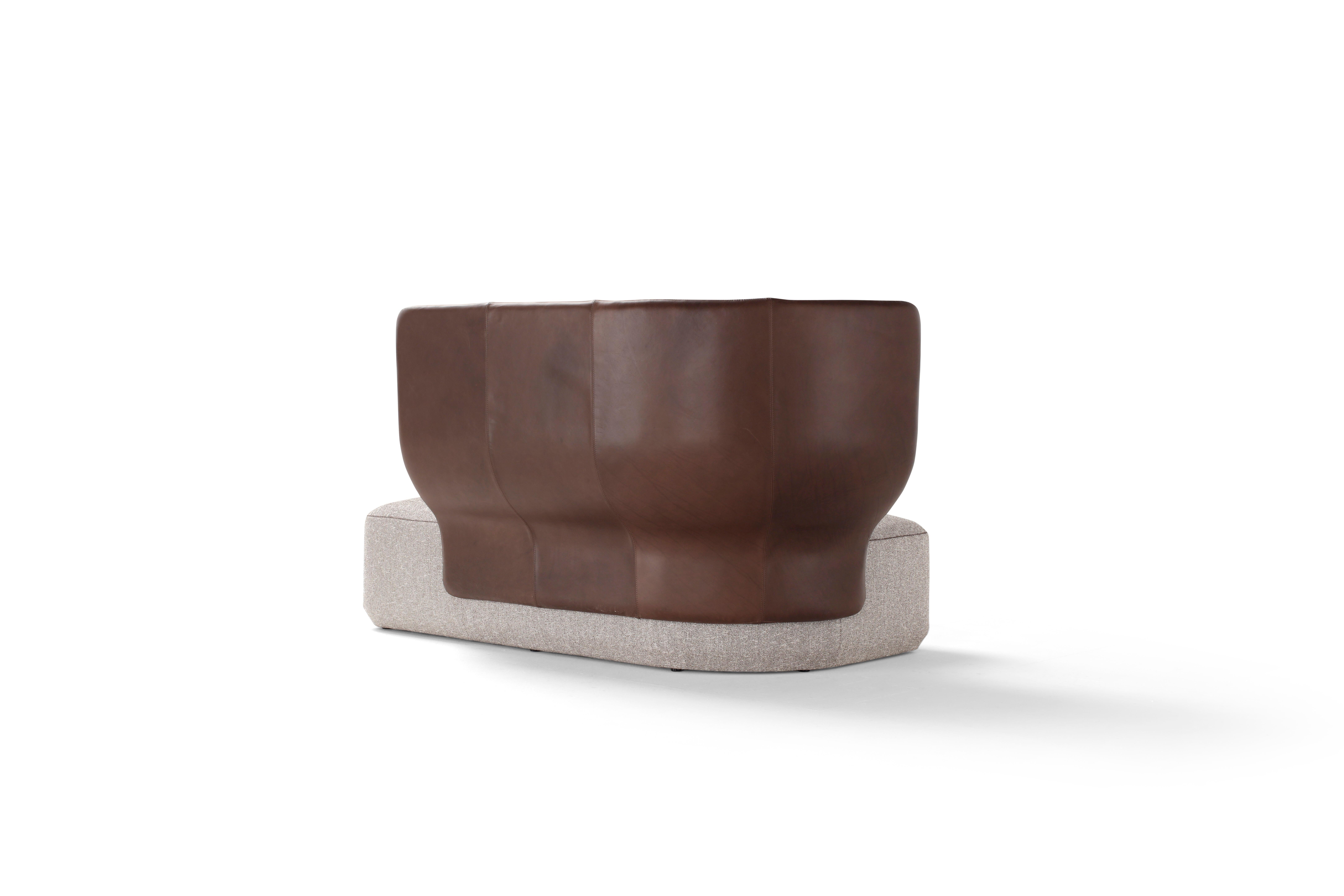 Amura 'Wazaa' Sofa in Brown Leather and Tan Velvet by Stefano Bigi For Sale 1