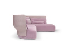Amura 'Wazaa' Sofa in Tan Leather and Blush Velvet by Stefano Bigi