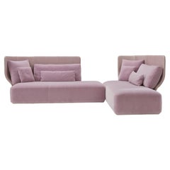Amura 'Wazaa' Sofa in Tan Leather and Blush Velvet by Stefano Bigi