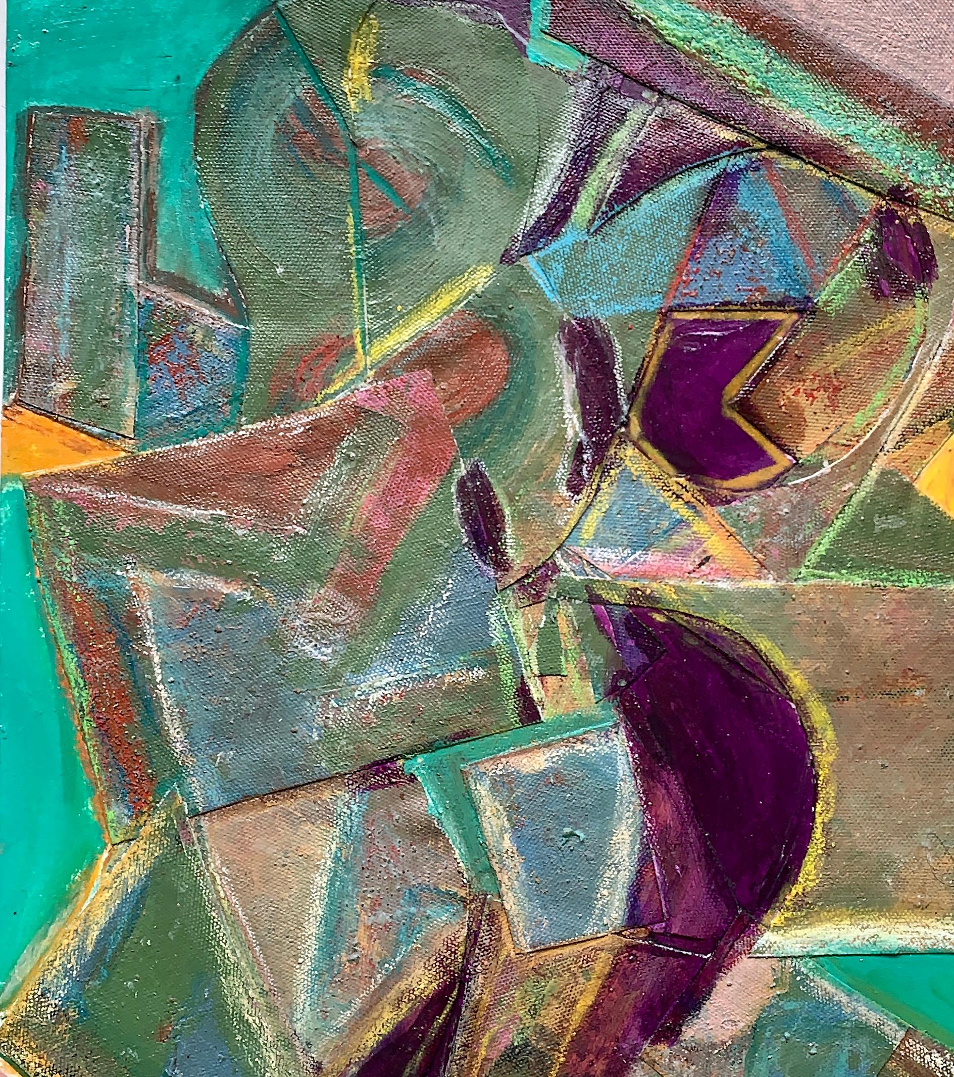 Pittura astratta in acrilico, Angelo che scende le scale, montata su tavola - Painting di a.muse