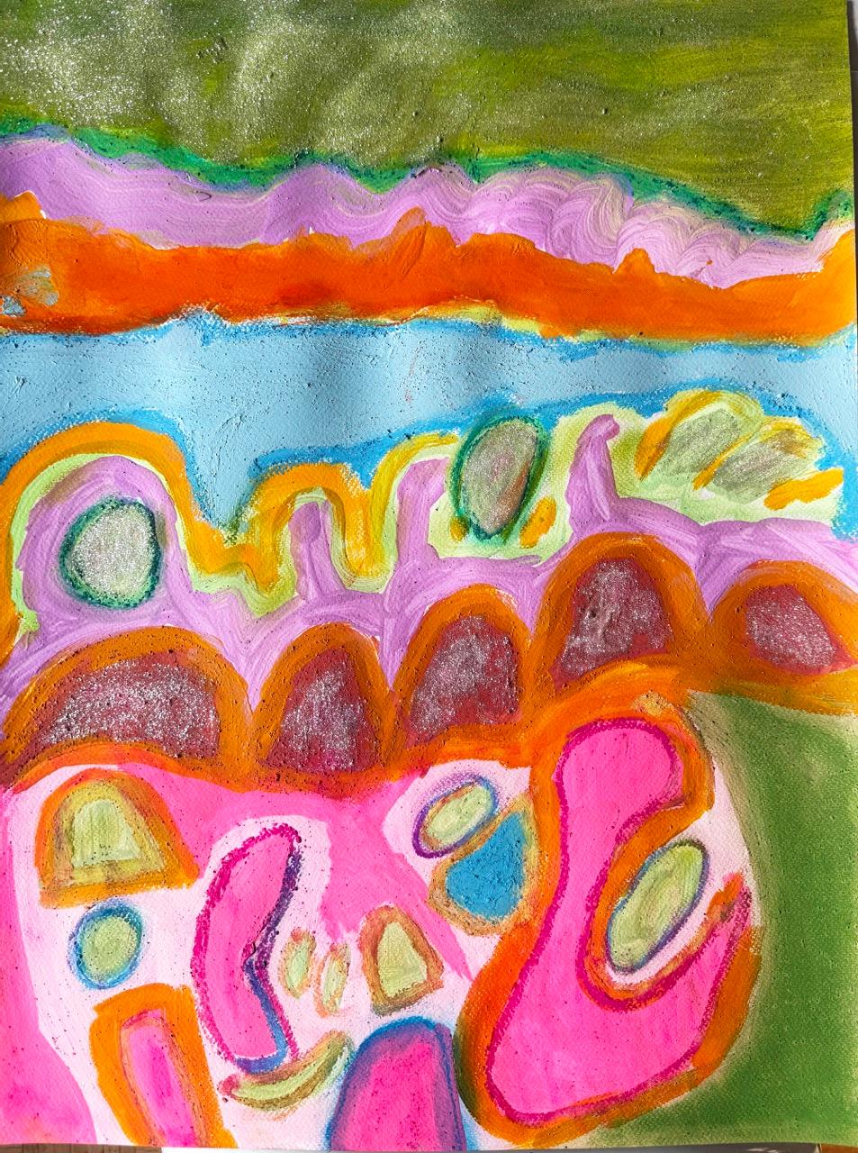 Unter dem Meer, Gemälde in Mischtechnik auf Papier, 24x18in, 2025