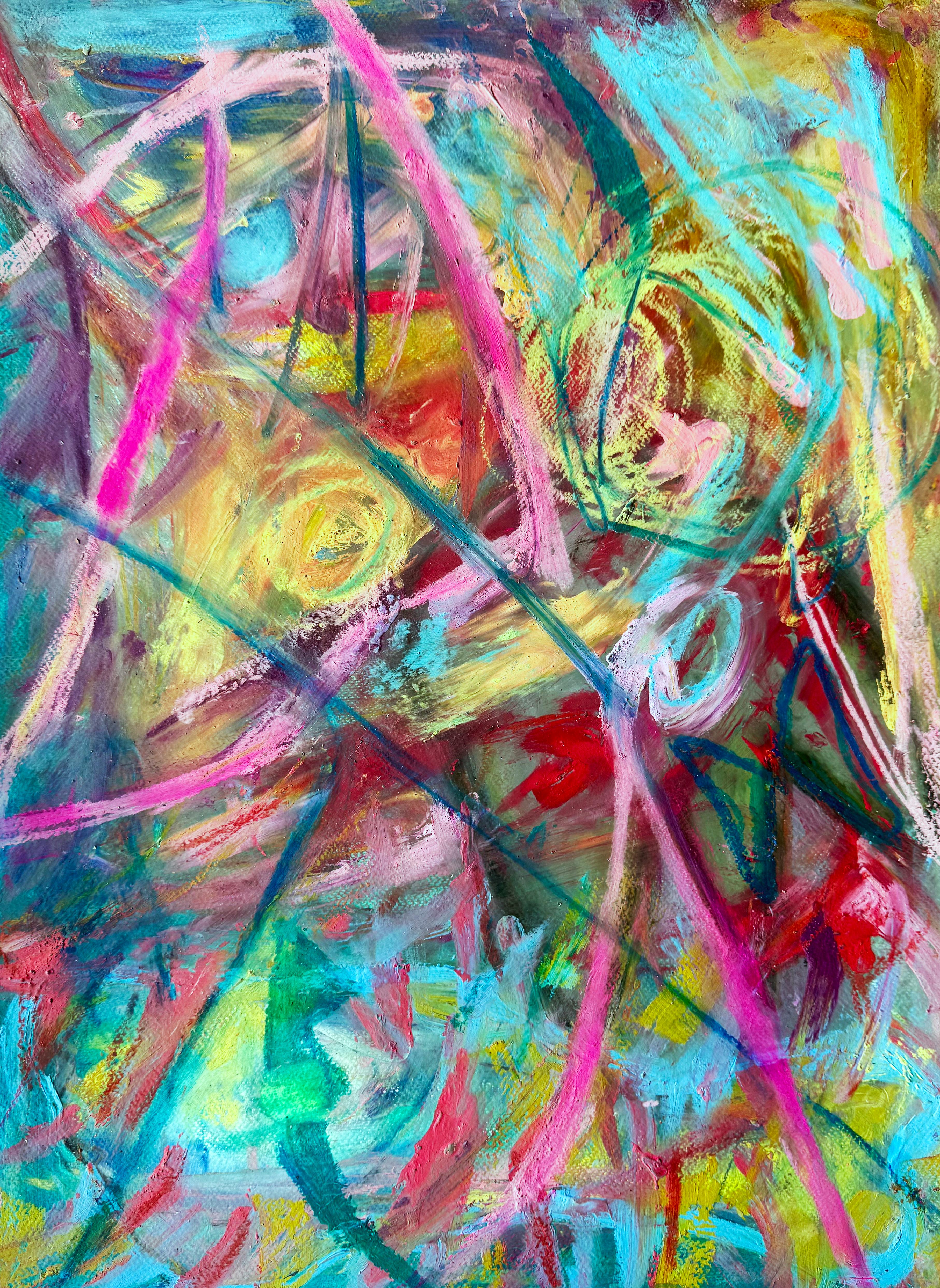 Abstract Painting a.muse - Geisha bleue en train de nager : Peinture abstraite mixte sur papier, 2025