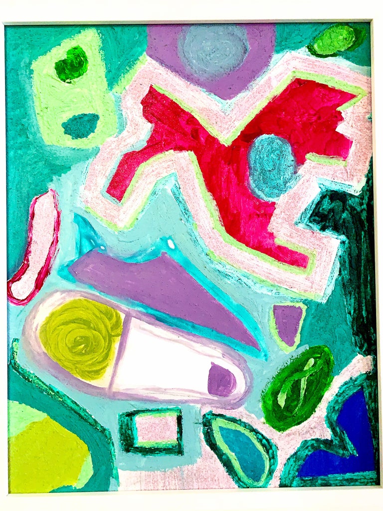 A Muse Bow Wow Walking The Dog Colorful Abstract Acrylic Painting Framed For Sale At 1stdibs