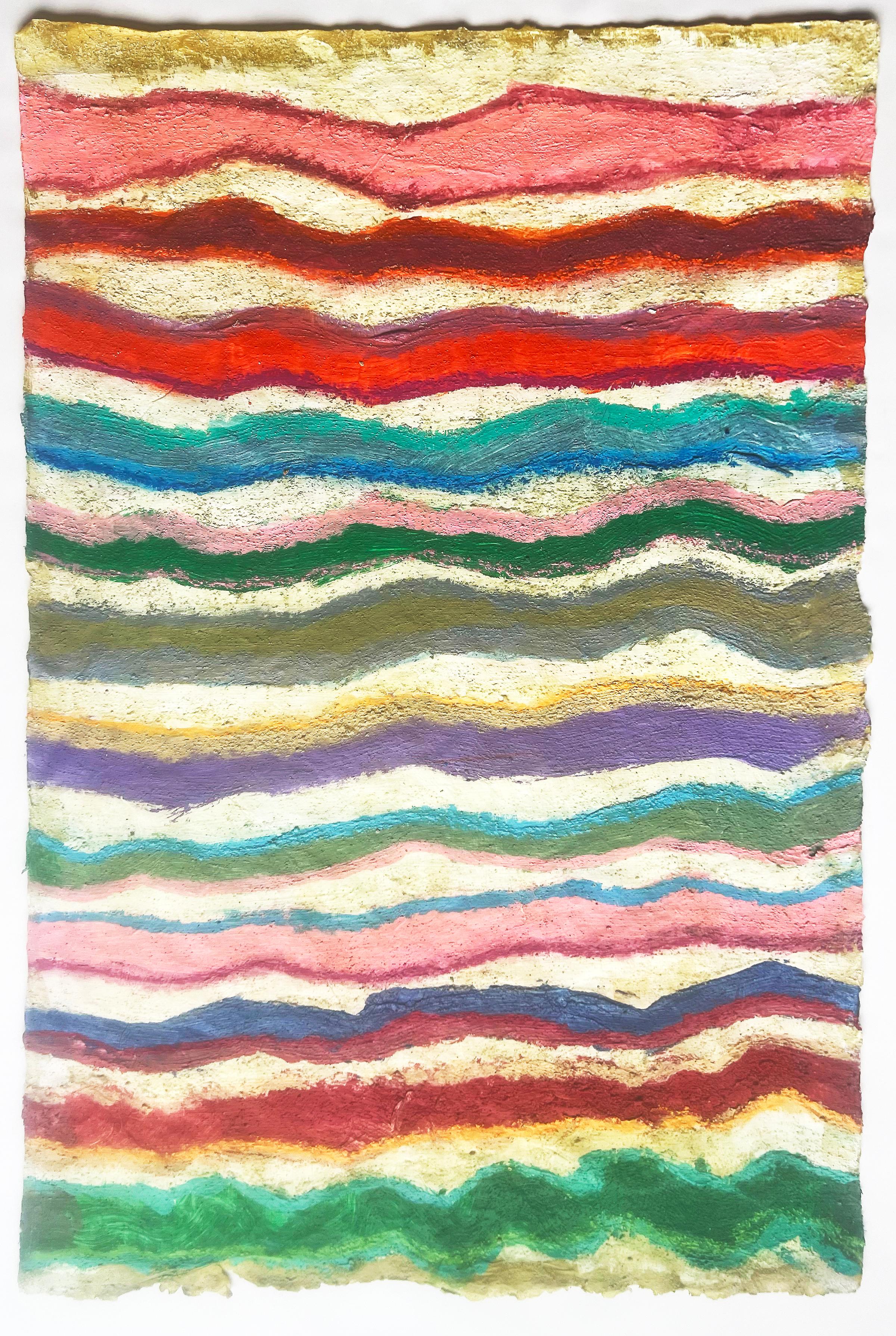 Bright-colored, Mixed Media-Arbeiten auf Washi-Papier, Waves by a.muse im Angebot 1