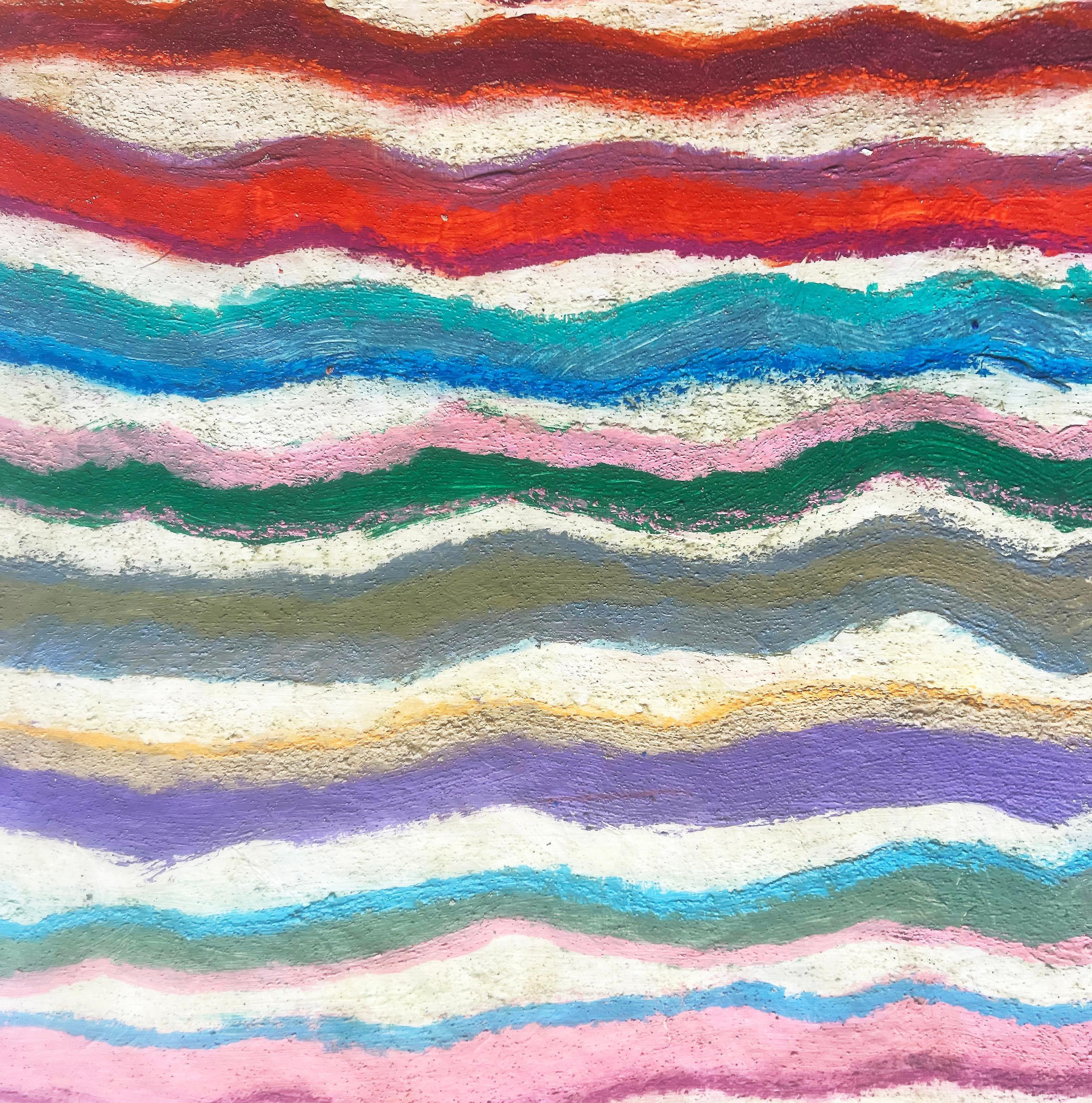 Bright-colored, Mixed Media-Arbeiten auf Washi-Papier, Waves by a.muse im Angebot 2