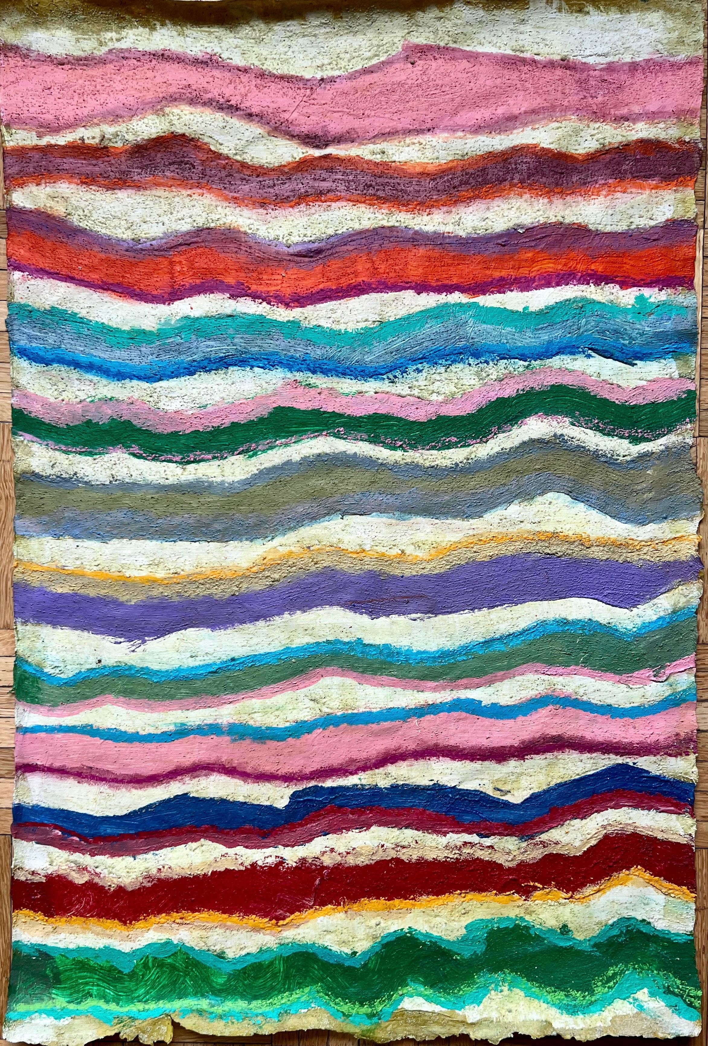 Bright-colored, Mixed Media-Arbeiten auf Washi-Papier, Waves by a.muse im Angebot 4