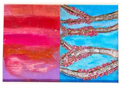 Cherry Blossoms, Contemporary Painting of Trees on Canvas , Framed