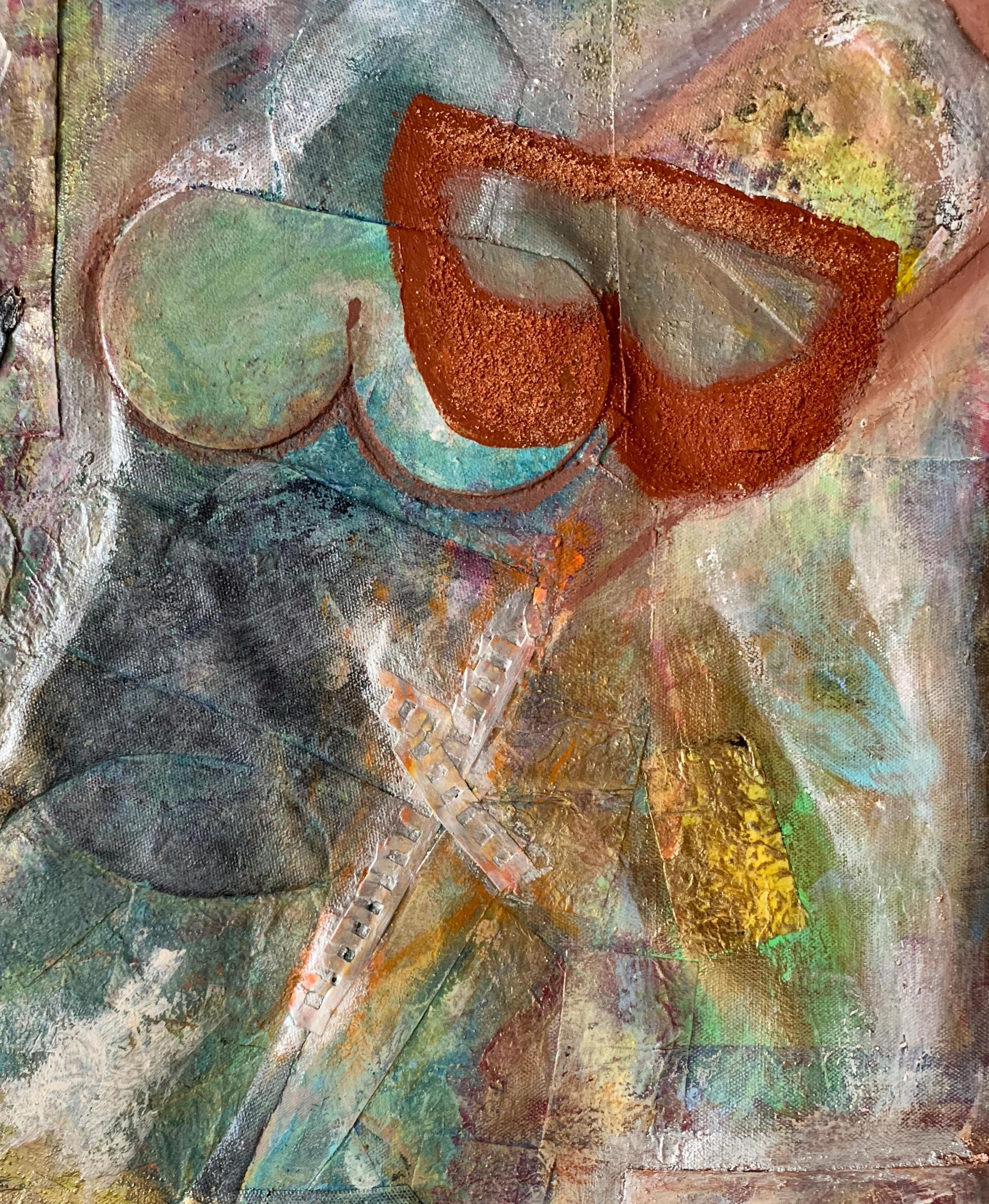 Pintura collage mixta sobre lienzo, Paisajes oníricos de Nueva York - Painting Abstracto de a.muse