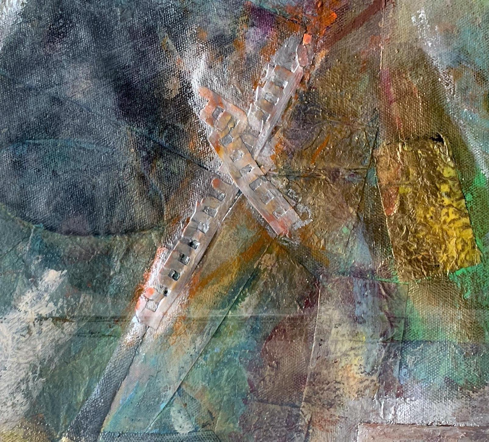 Pintura collage mixta sobre lienzo, Paisajes oníricos de Nueva York en venta 1