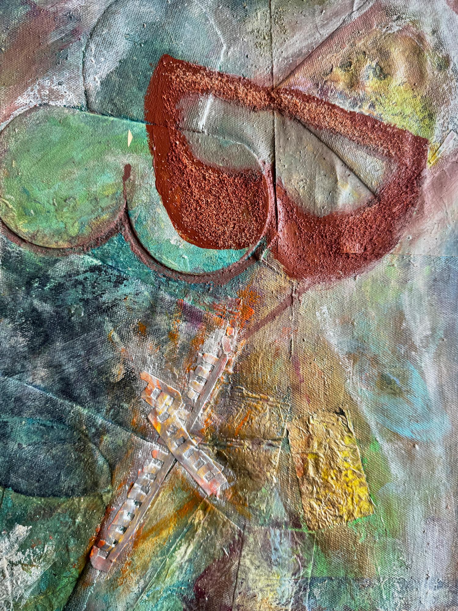 Pintura collage mixta sobre lienzo, Paisajes oníricos de Nueva York - Abstract Painting Gris de a.muse