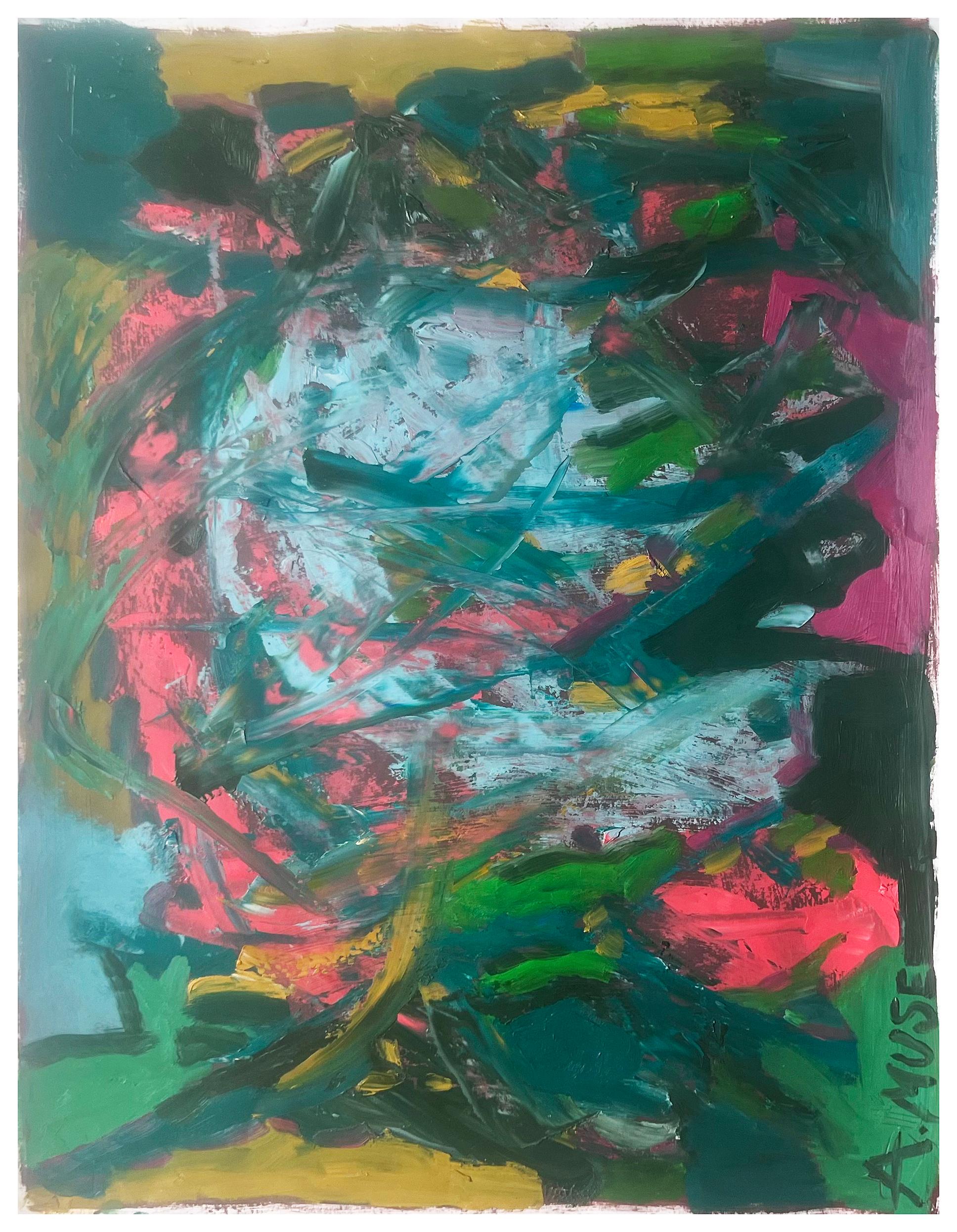 Faces 1, 2021 by a.muse is an abstract oil painting on paper. For the work the artist plays with the ideas that everything can be familiar and unfamiliar, while everything can be and become anything or become undone as soon as it is imagined.

The