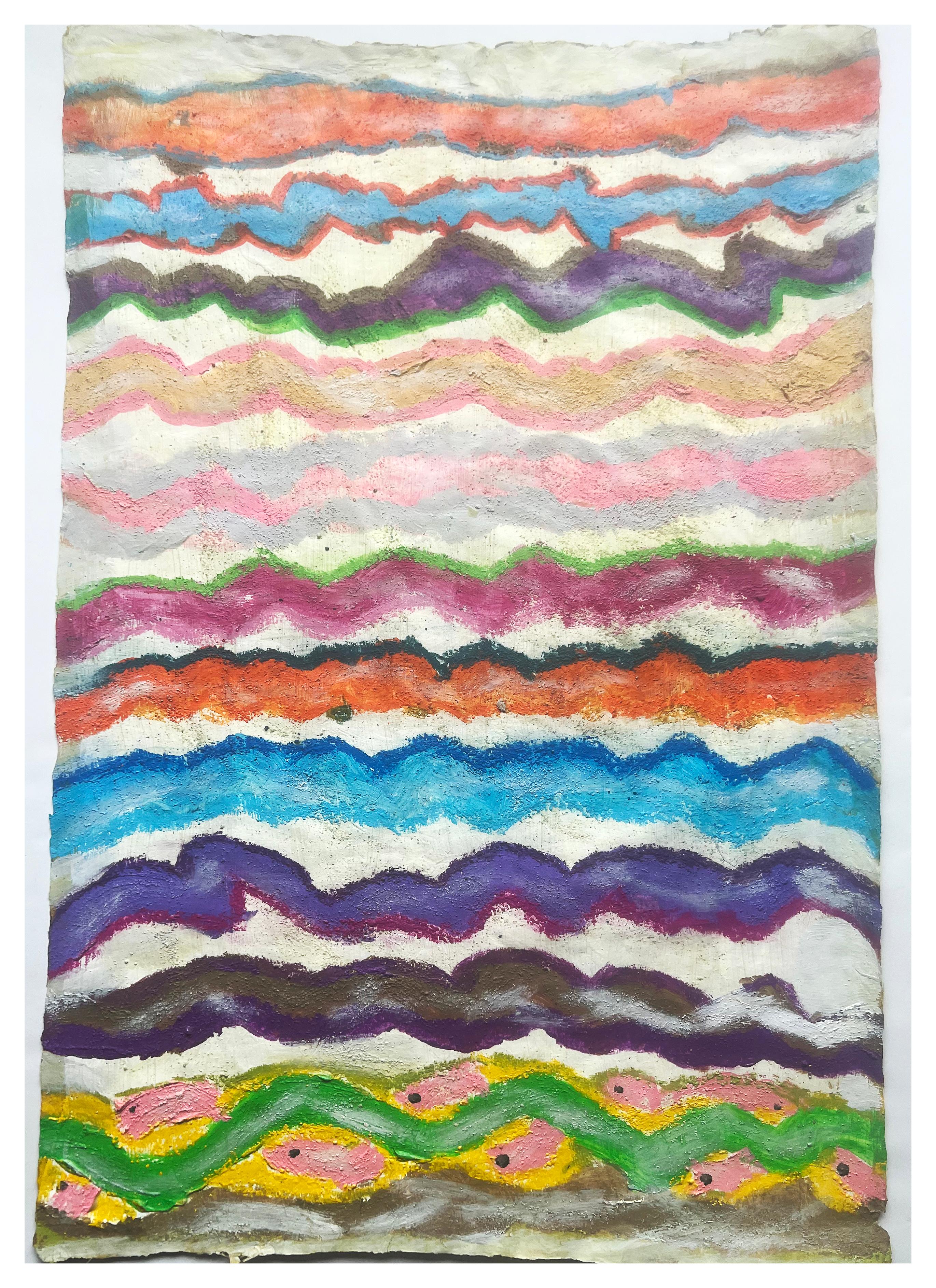 Fisch, farbenfrohe Mischtechnik-Kunst auf Washi-Papier
