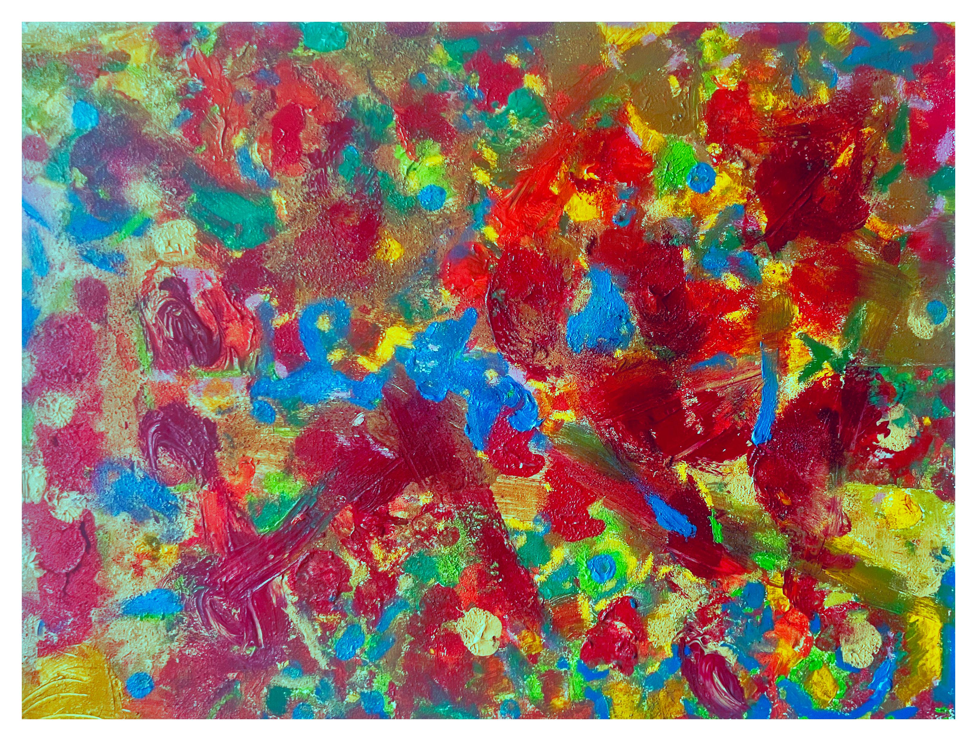 Abstract Painting di a.muse - I+I ha voglia di ballare, dipinto acrilico astratto colorato montato su tavola