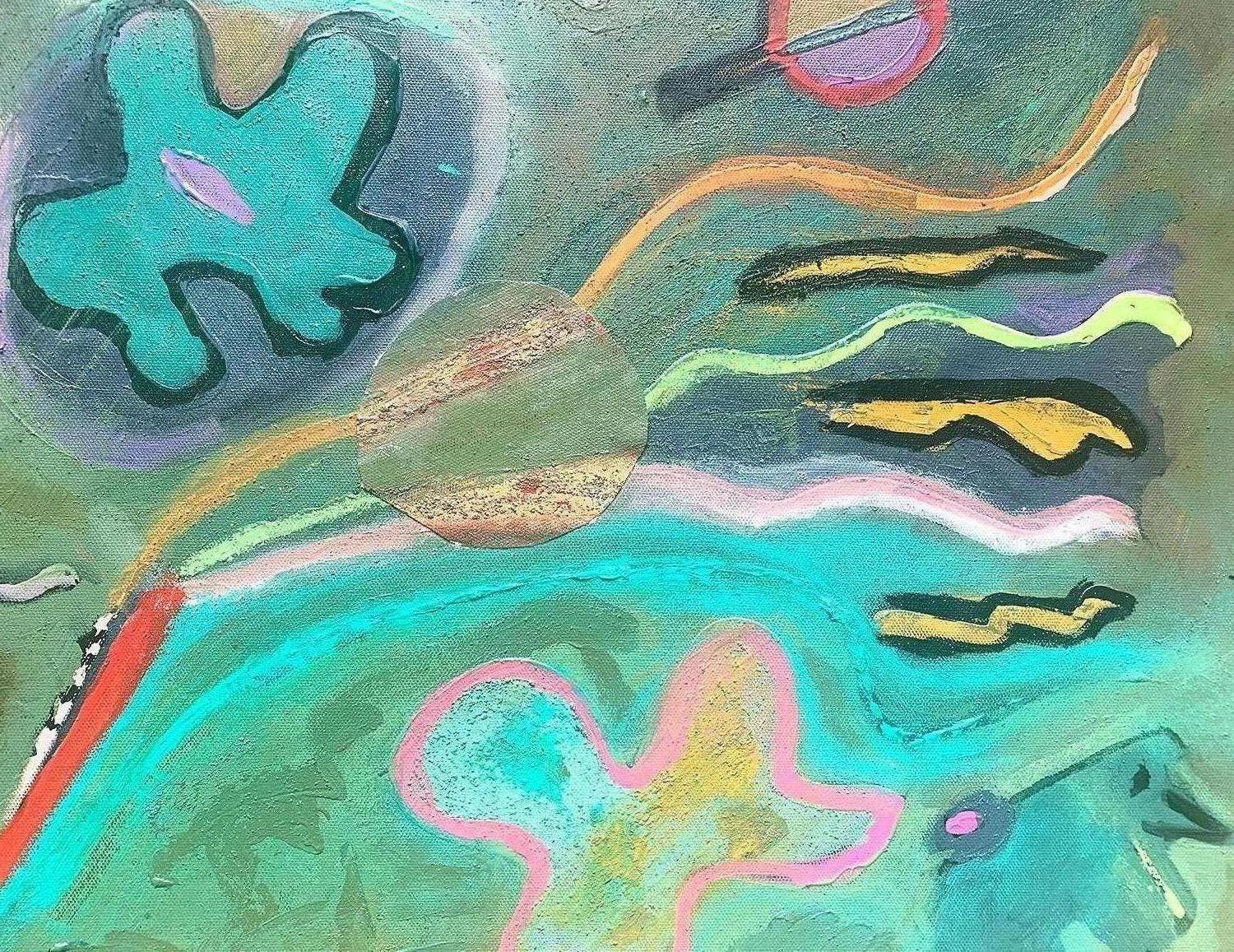 Positively Blooming, Acrylic and Sand Abstract Painting on Canvas 3