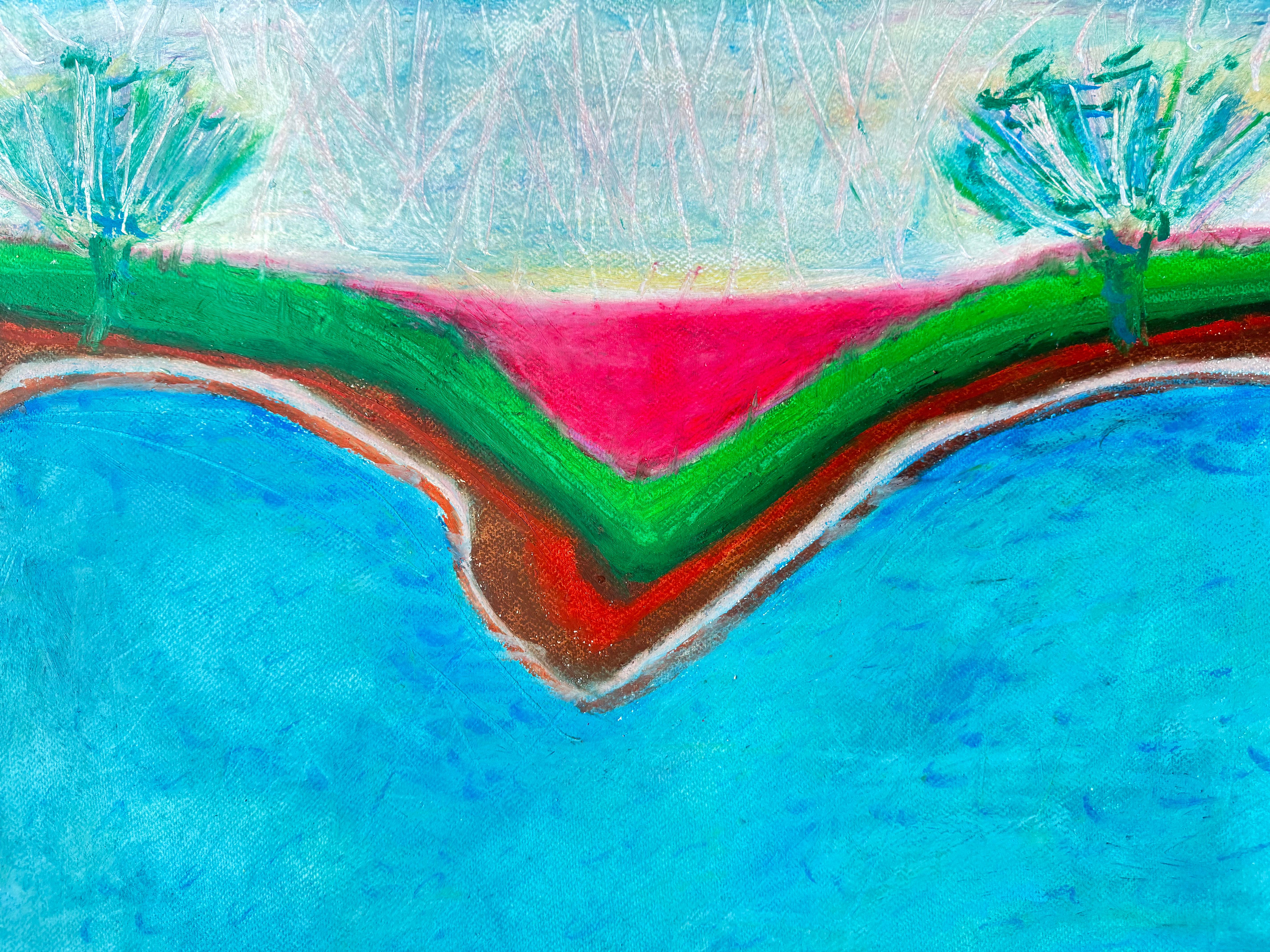 Postkarte aus dem Paradies, Les Goudes Frankreich, Semi-Abstract Malerei, 24x18in, 2025