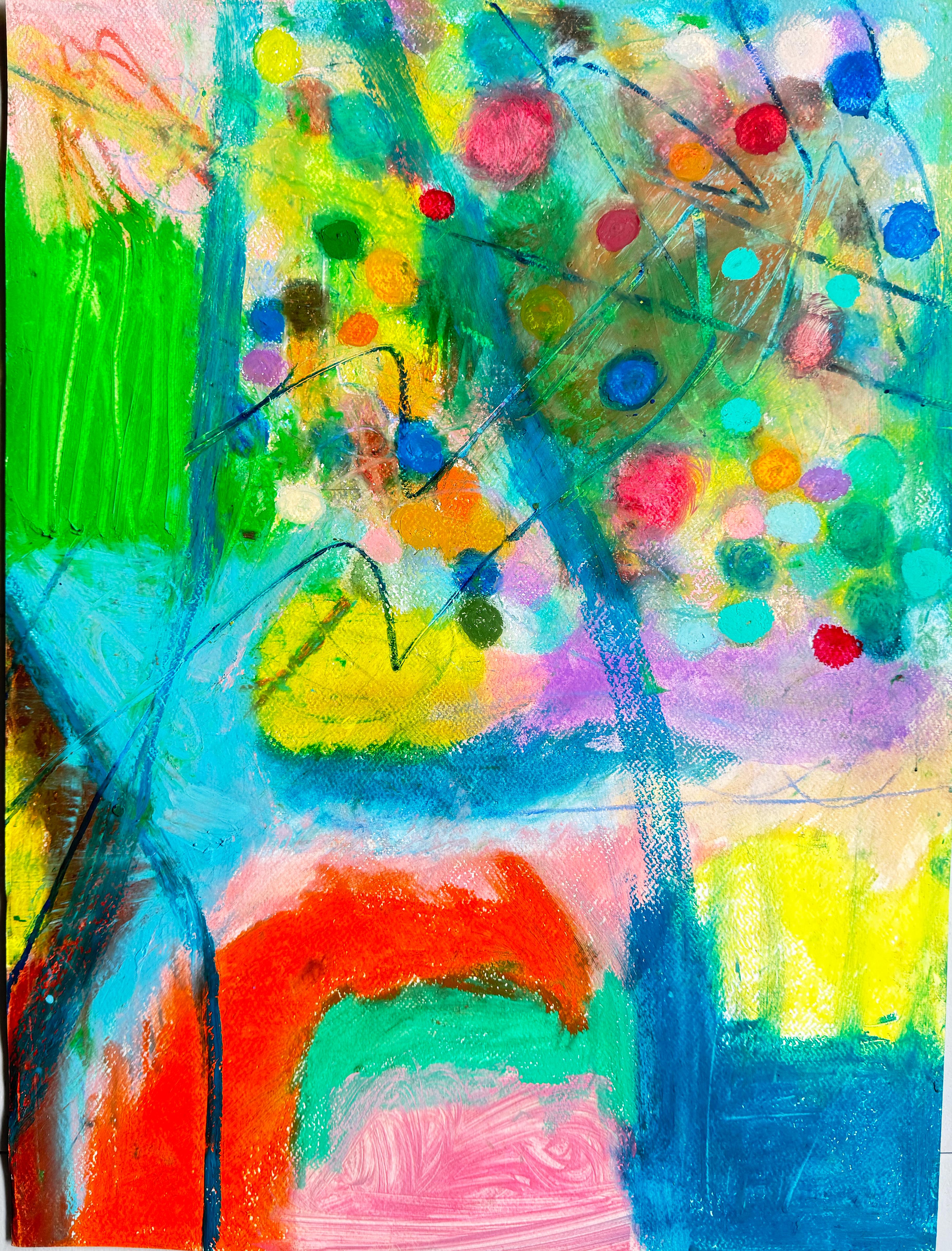 Postkarte aus dem Paradies, Saint Tropez, Abstraktes Gemälde, 24x18in, 2025