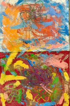 Power Play, Acryl-Leinwand mit Faden genäht, Mauve, Blau, Gelb