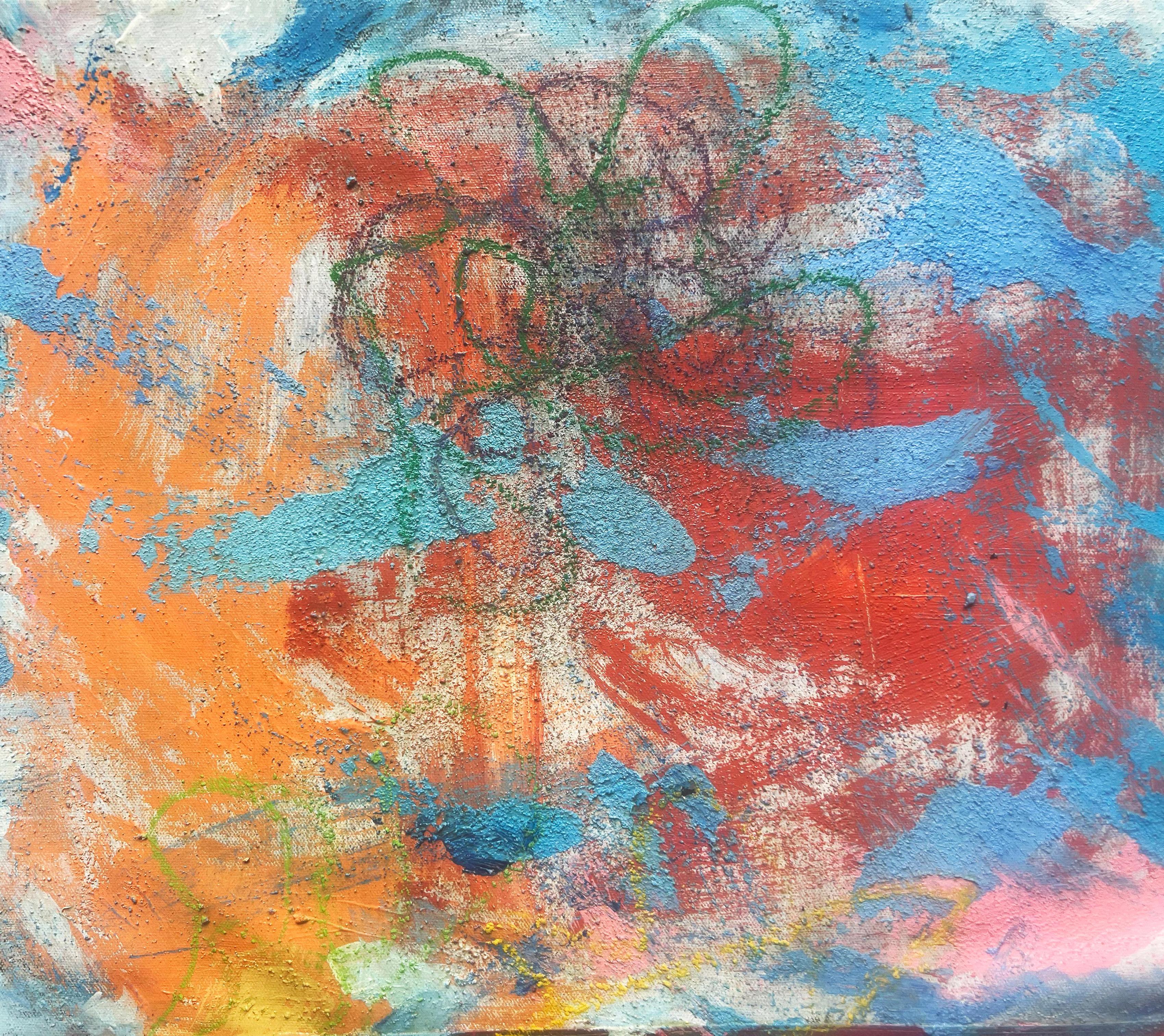 Power Play, Abstract Acrylic Painting, Multi-Colored Diptych Sewn With Thread For Sale 2
