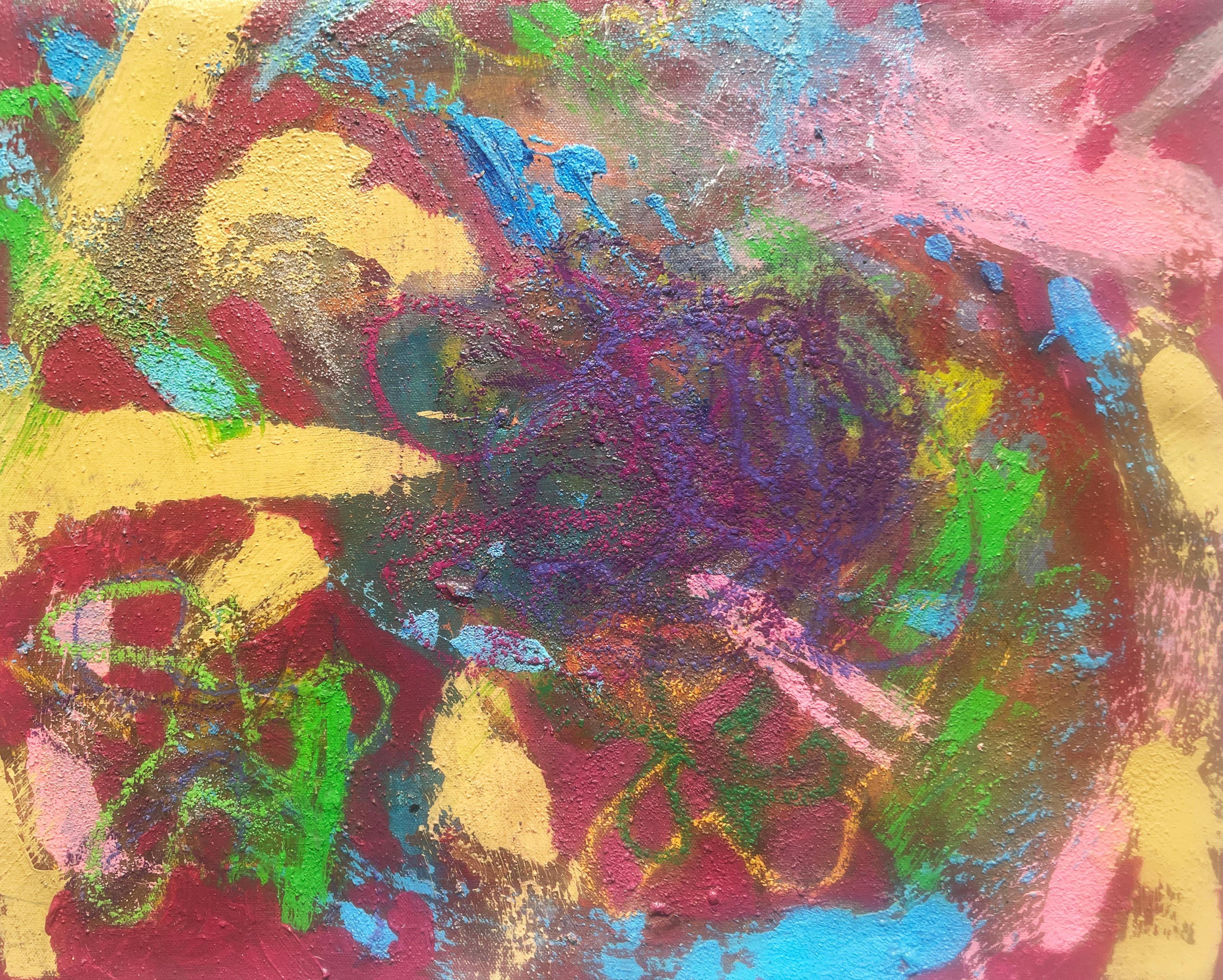 Power Play, Abstract Acrylic Painting, Multi-Colored Diptych Sewn With Thread For Sale 4