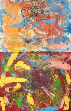 Power Play, peinture acrylique abstraite, diptyque multicolore cousu avec fil