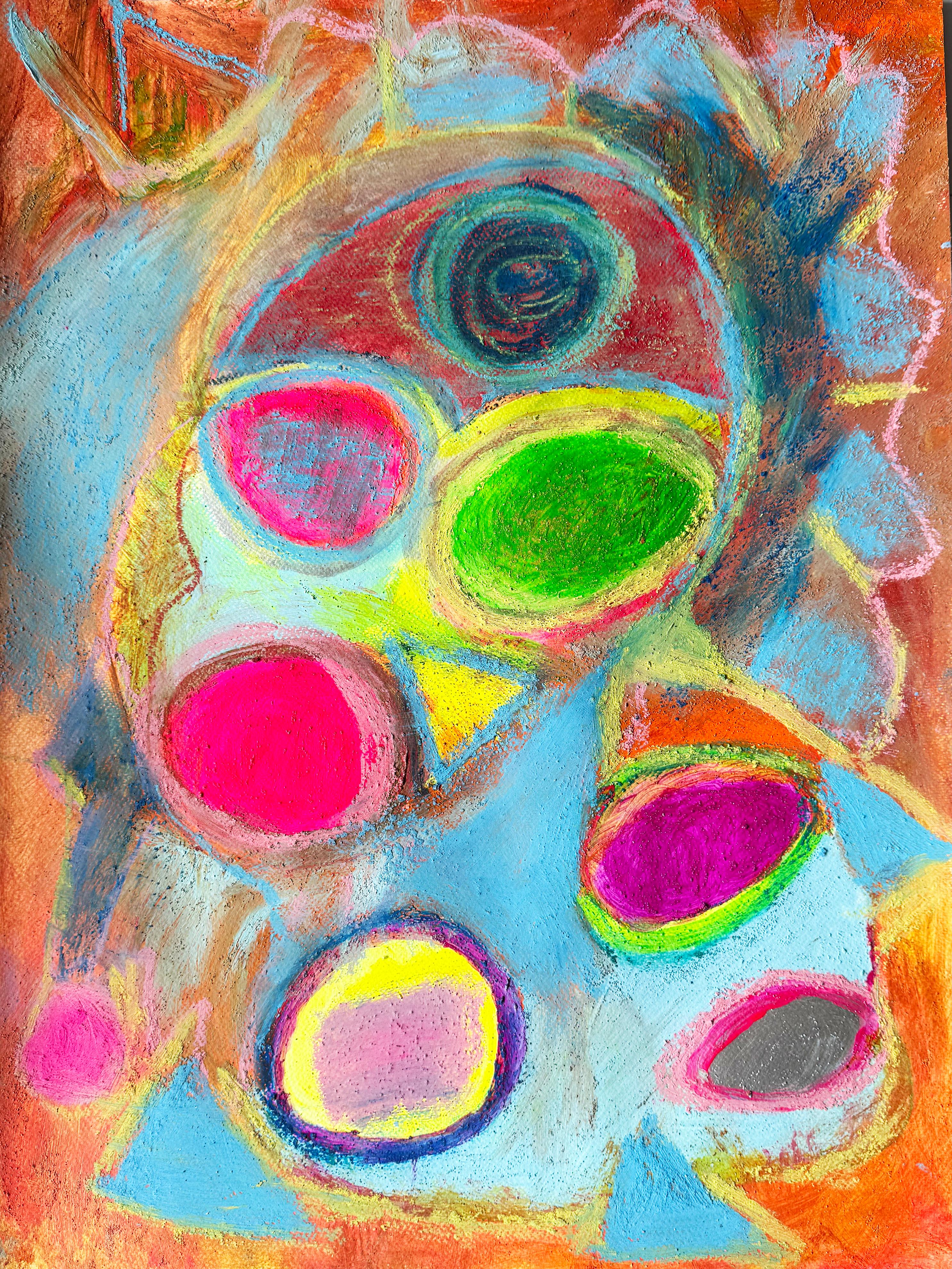 Seepferdchen, bunte abstrakte Mixed Media Malerei auf Rag Papier, 24x18in, 2025