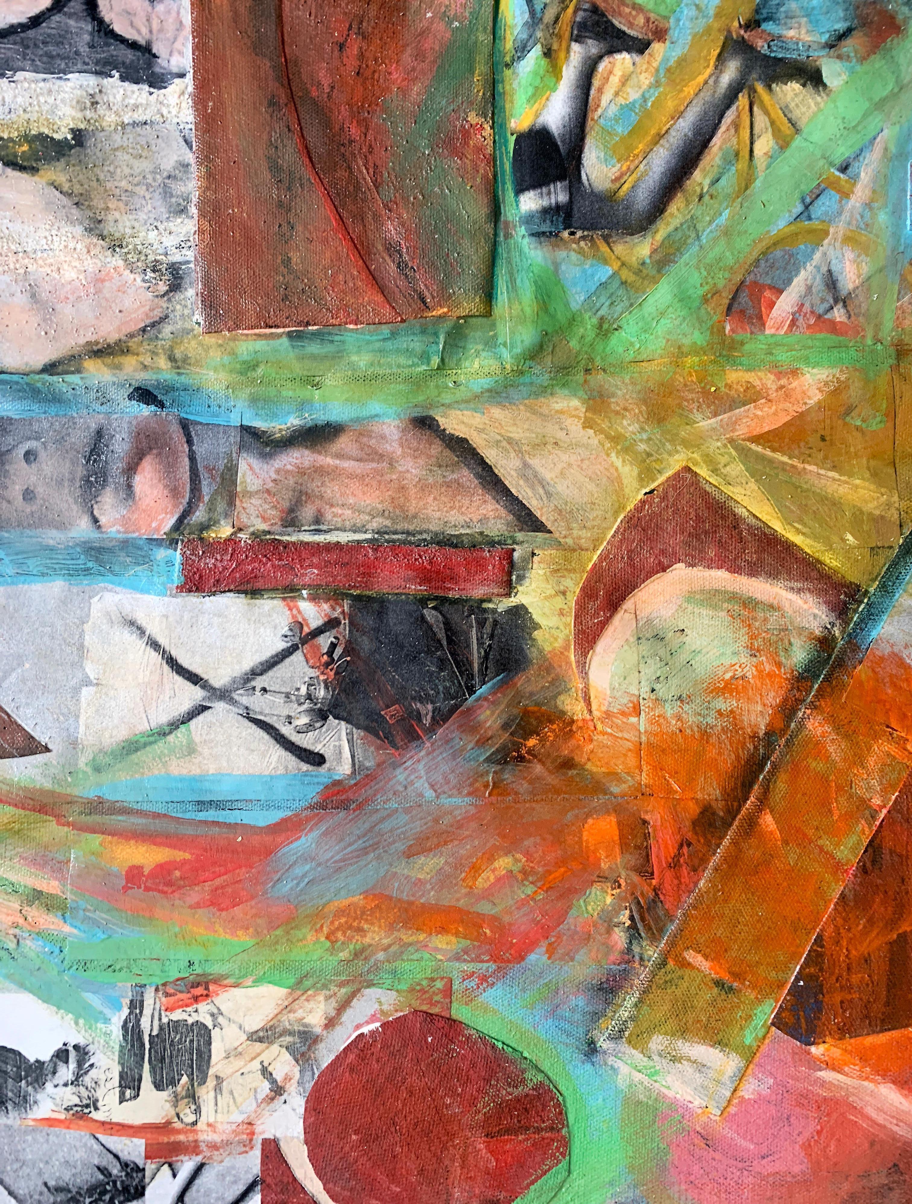 Pittura a collage a tecnica mista su tela, New York City Meanderings - Mixed Media Art Astratto di a.muse
