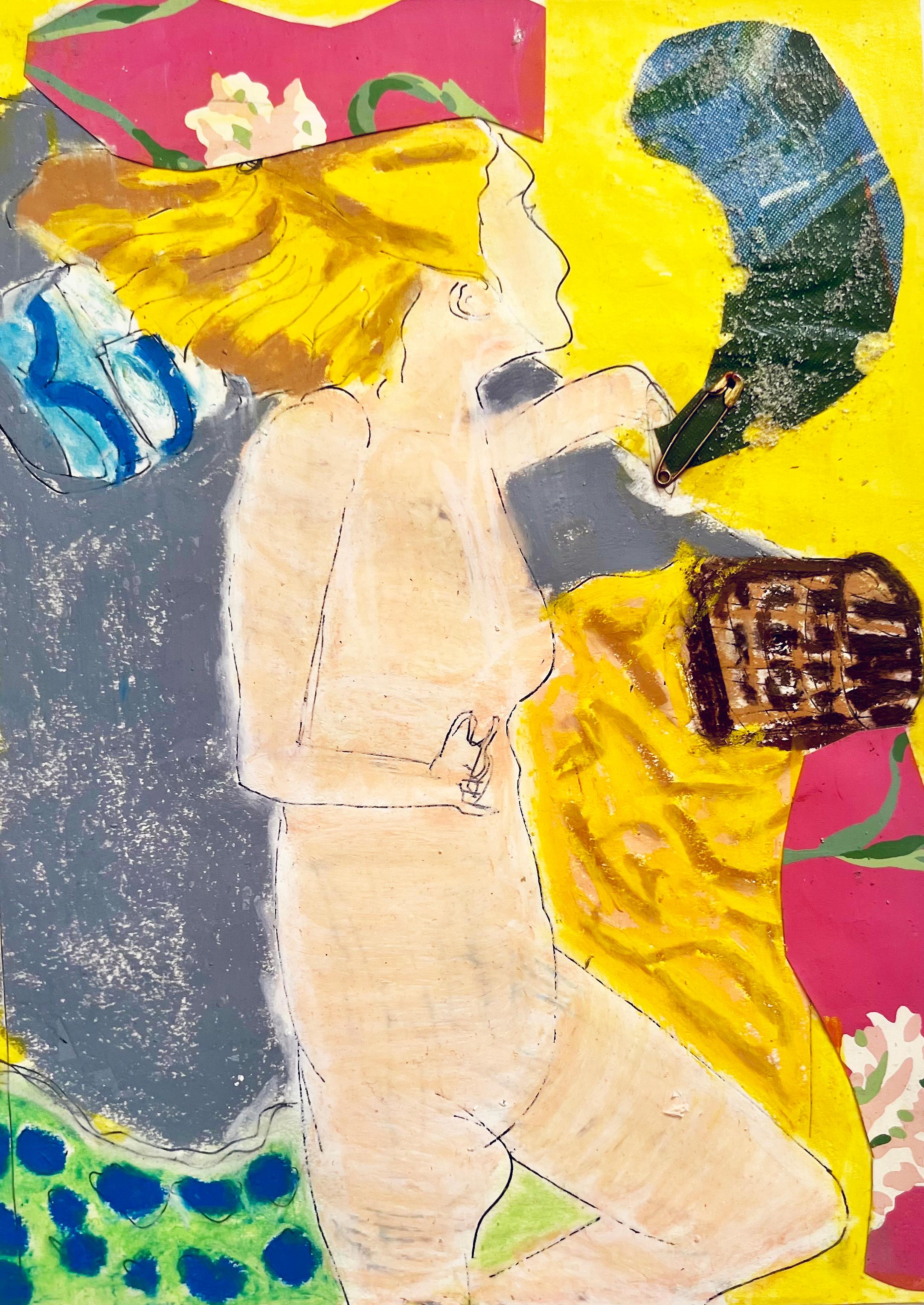 Gelbes Haar, Collage-Kunst auf Papier – Painting von a.muse