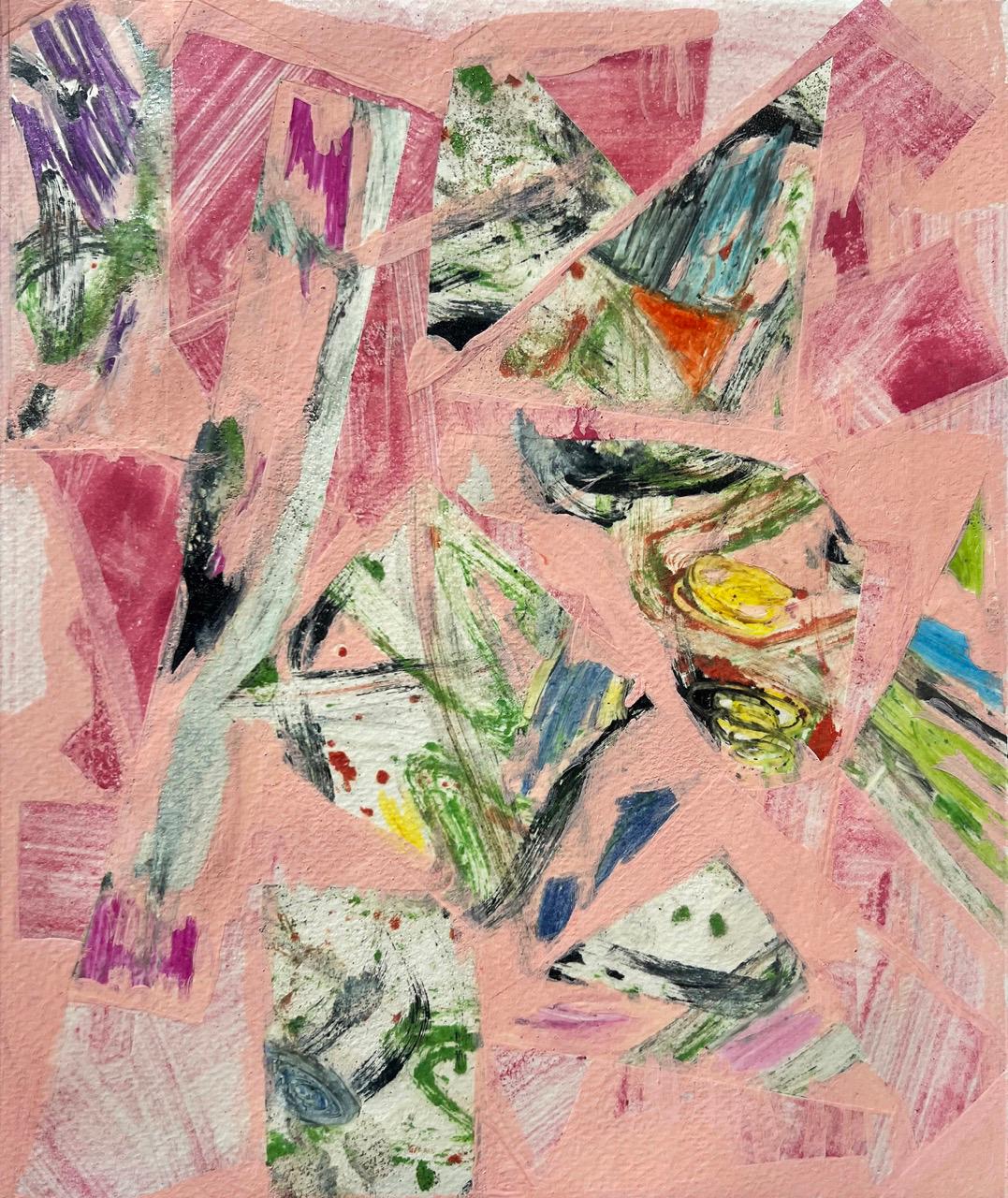 Cosmos rose, art mixte sur papier en vente 1